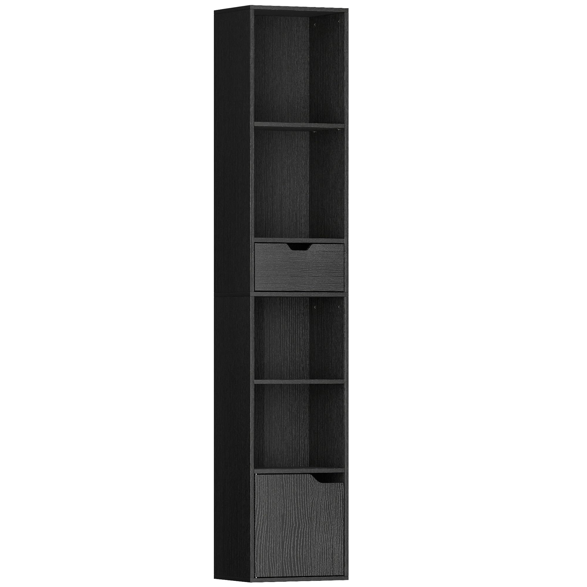 HOMCOM Bibliothèque, étagère à livres, meuble de rangement avec tiroir placard compartiments ouvertes, 30 x 24 x 158 cm, noir