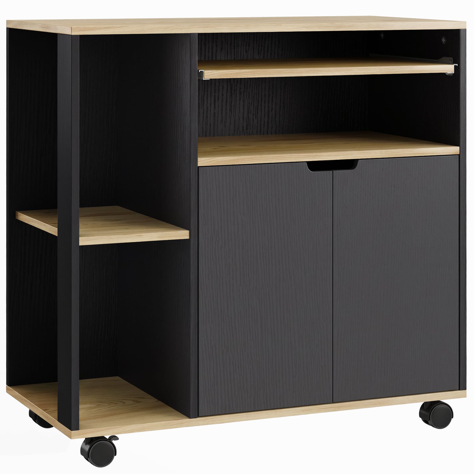 HOMCOM Chariot de cuisine roulant avec rangement, armoire, étagères réglables, pour cuisine, salon, salle à manger, Noir