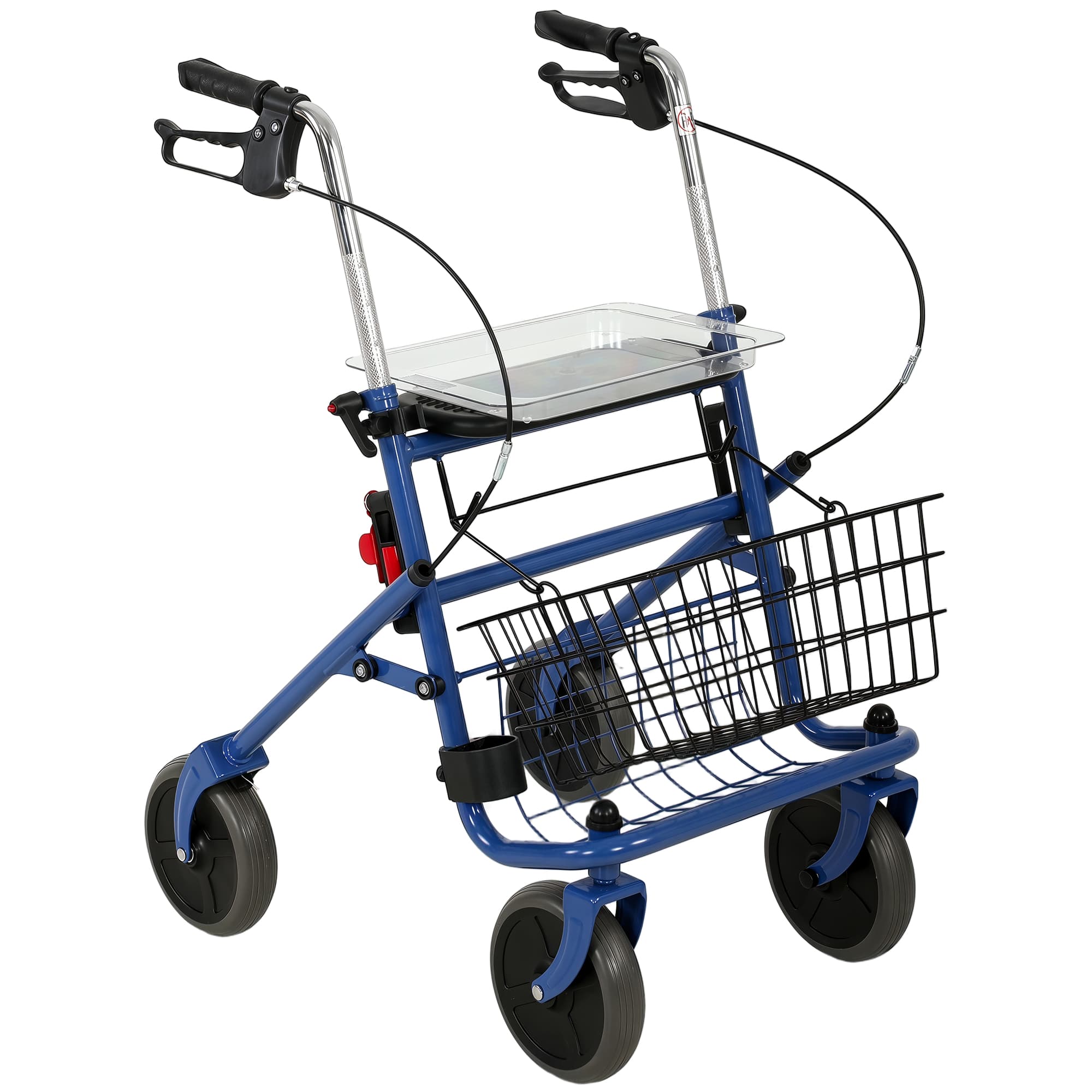 HOMCOM Déambulateur 4 roues pliable, rollator en acier inoxydable, siège rembourré en PU, poignée réglable, bleu