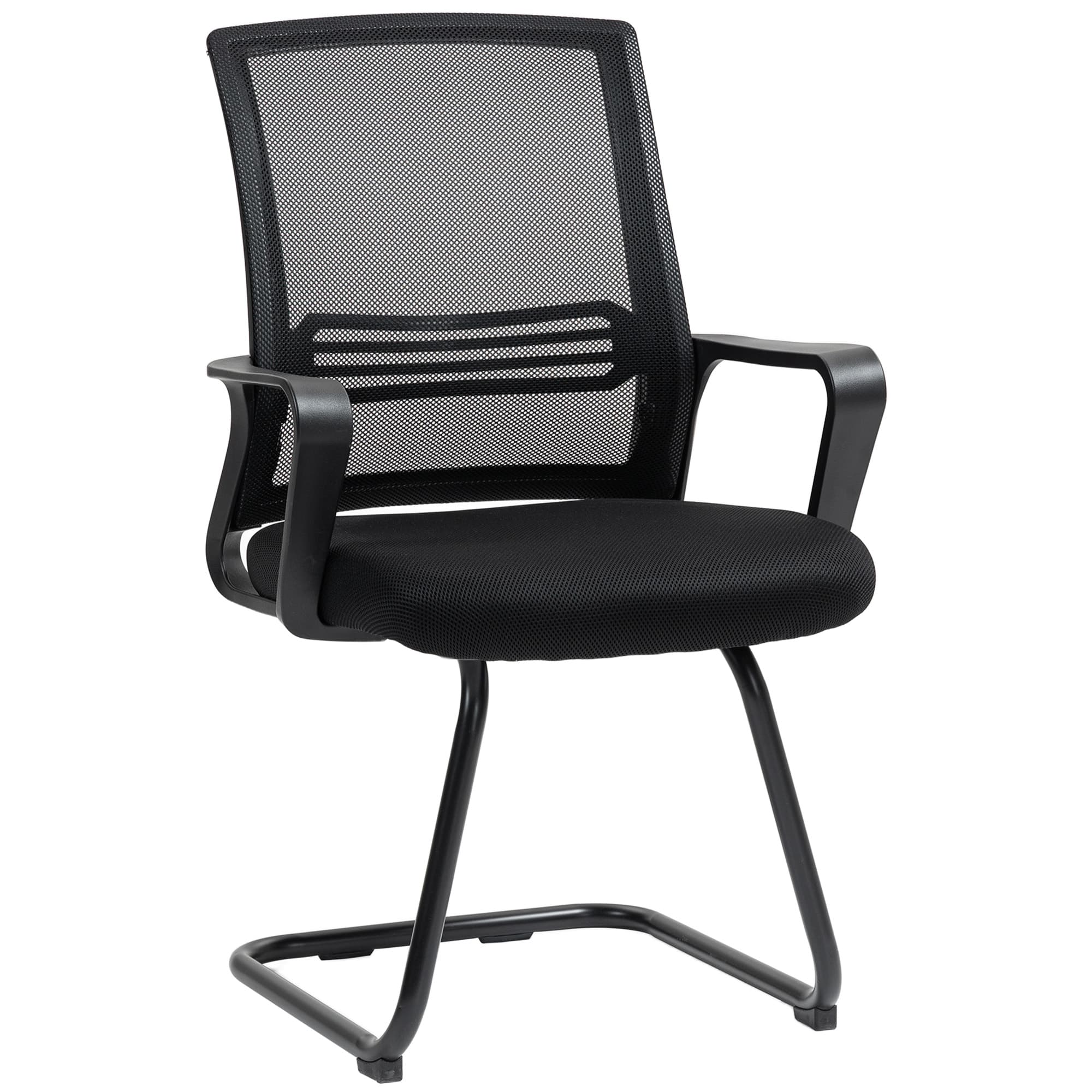 HOMCOM Lot de 2 chaises de bureau ergonomiques sans roulettes, chaises de conférence rembourrées avec piètement en luge pour salles d'attente et accueil, Schwarz