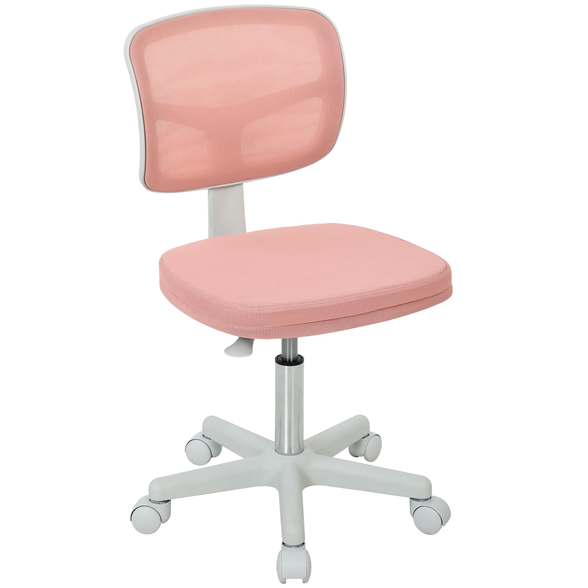 Vinsetto Chaise de Bureau Ergonomique Sans Accoudoirs, Fauteuil de Bureau Pivotant, Dossier Courbé en Maille et Roulettes, Rose