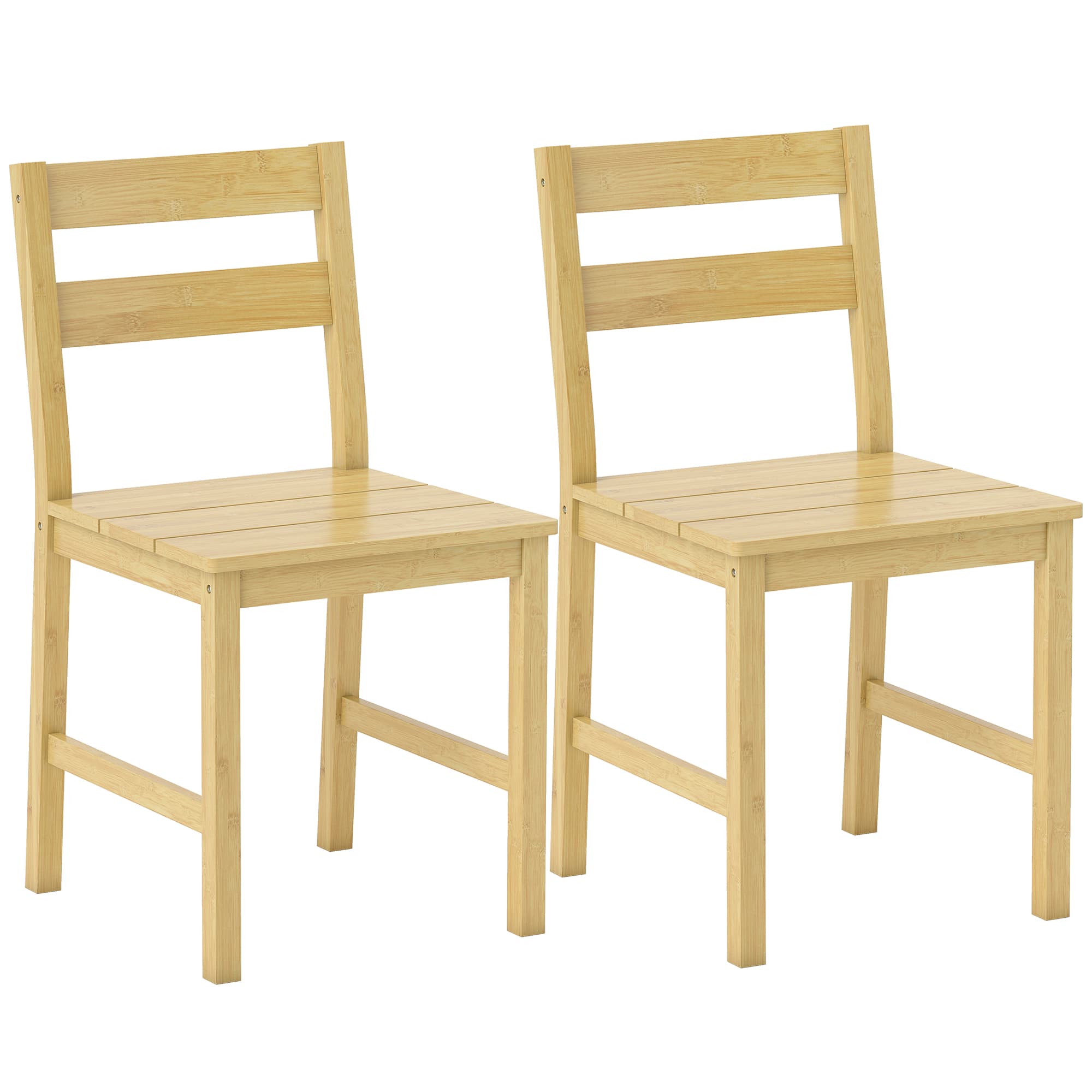 HOMCOM Lot de 2 chaises de salle à manger en bambou, chaises de cuisine sans accoudoirs avec assise à lattes, bois naturel