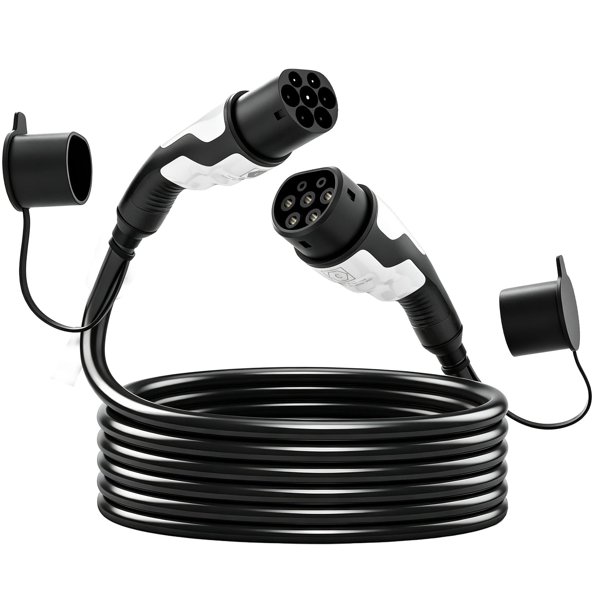HOMCOM Chargeur Voiture Électrique Type 2 à Type 2 22kw Triphasé Mode 3 Rallonge Cable Recharge Rapide 5m Assuré par PICC Noir