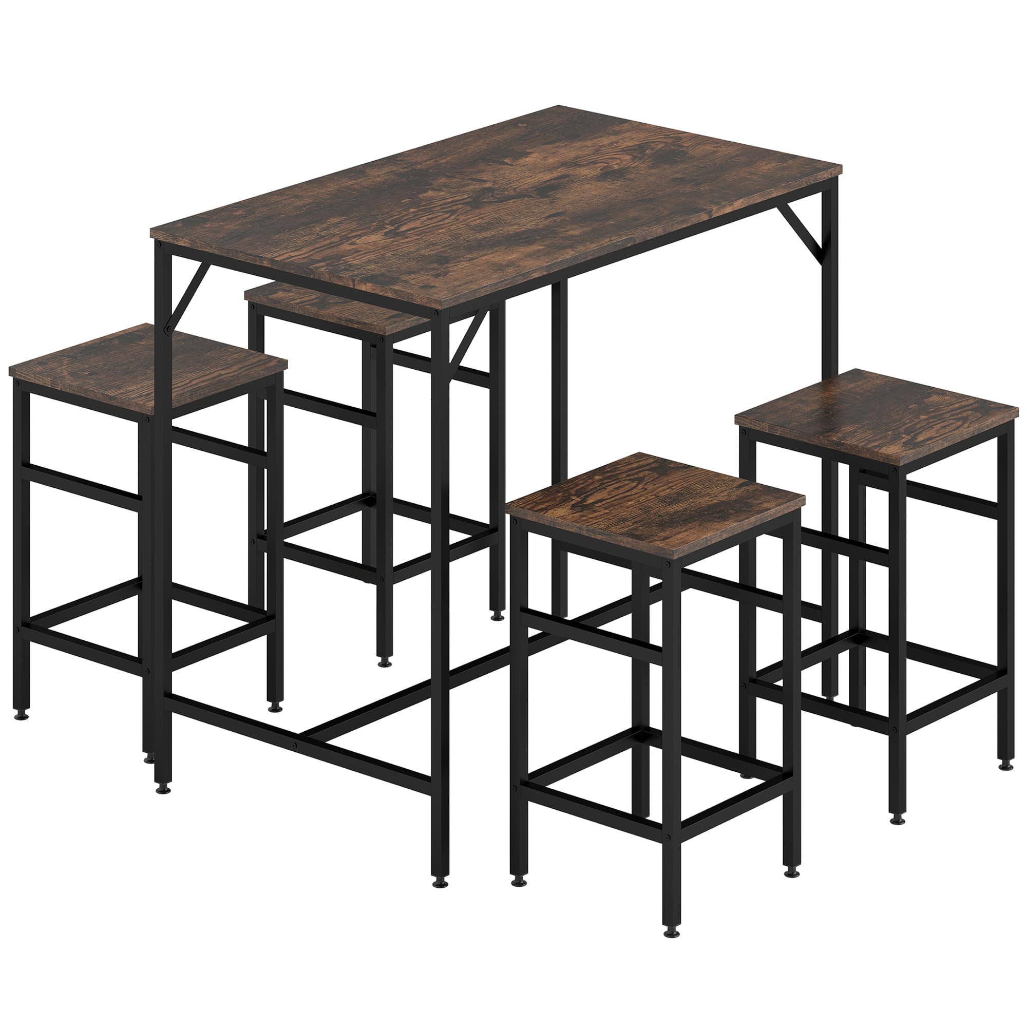 HOMCOM Ensemble Industriel Table Haute + 4 Tabourets Bois Chêne Métal Noir Aosom France