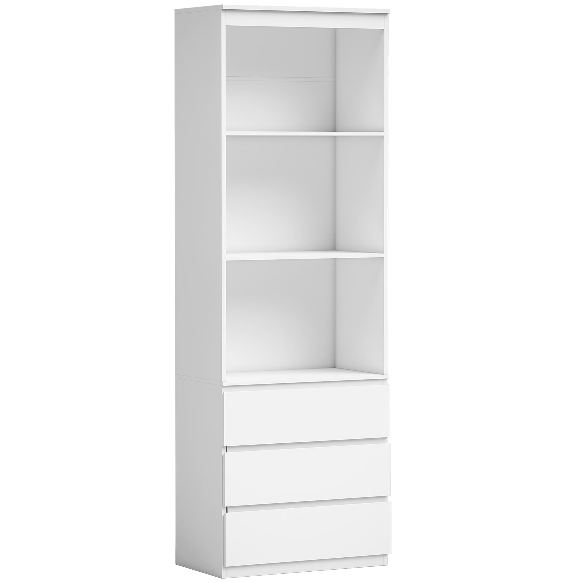 HOMCOM Bibliothèque haute de 180 cm avec 3 étagères et 3 tiroirs 60 x 35 x 180 cm en bois blanc