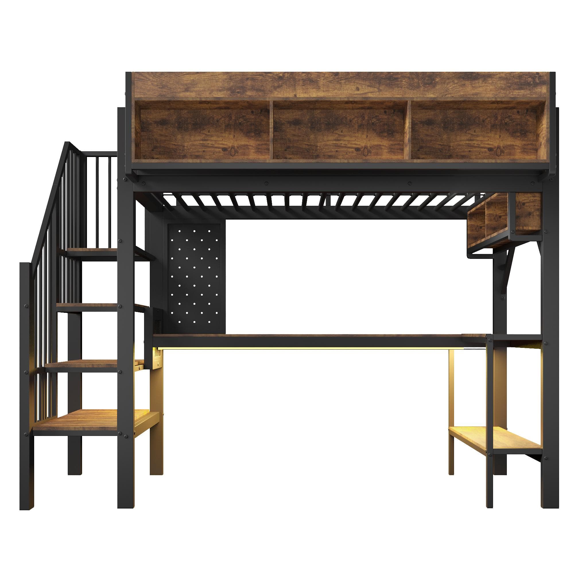 Lit mezzanine 90x200 cm avec bureau d'angle, Marron+Noir Aosom France