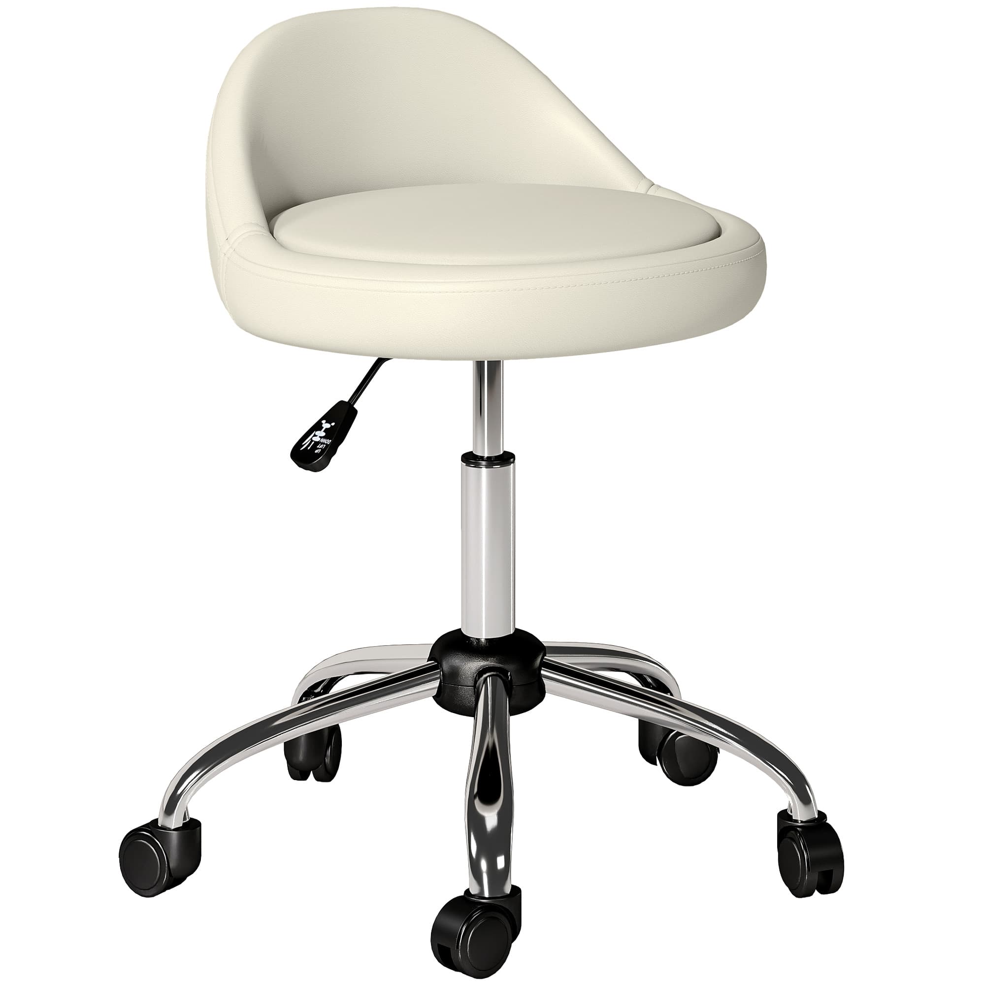 HOMCOM Tabouret à roulettes tabouret de travail pivotant 360° hauteur réglable 53-73 cm revêtement synthétique blanc