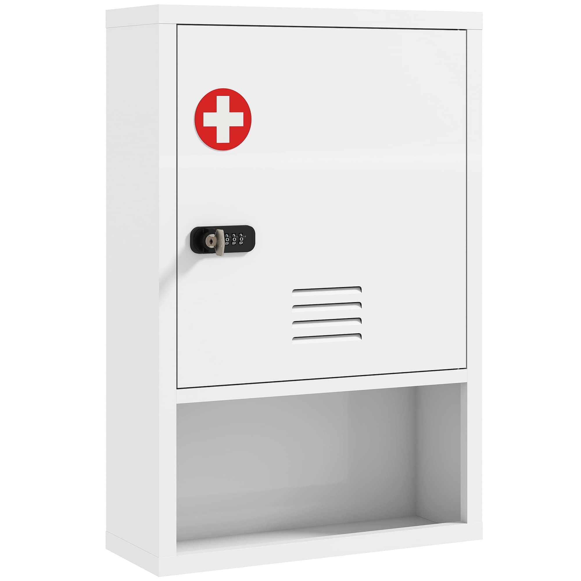 HOMCOM Armoire à pharmacie à fixer au mur avec serrure à code et clé, 3 niveaux, verrouillable, blanc