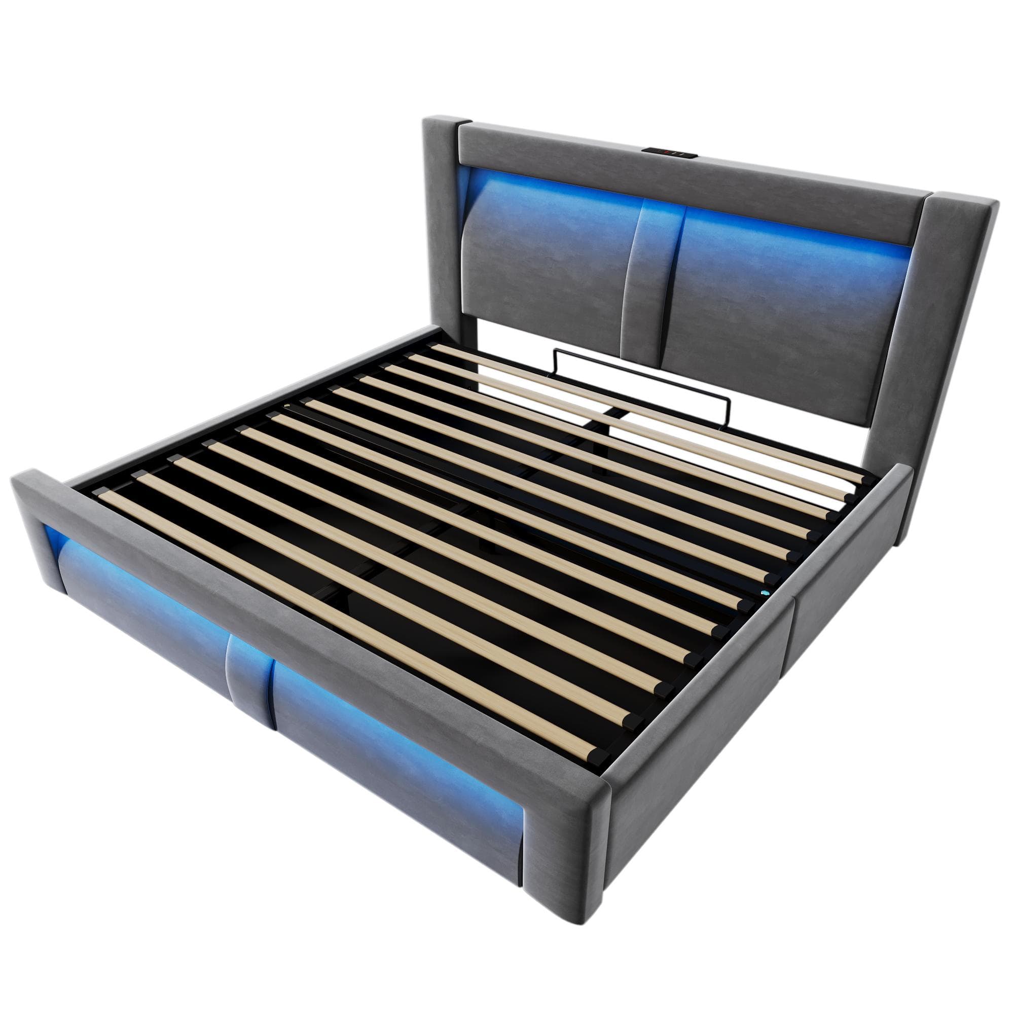 Lit double 140x200 cm avec système de levage hydraulique, Gris Aosom France