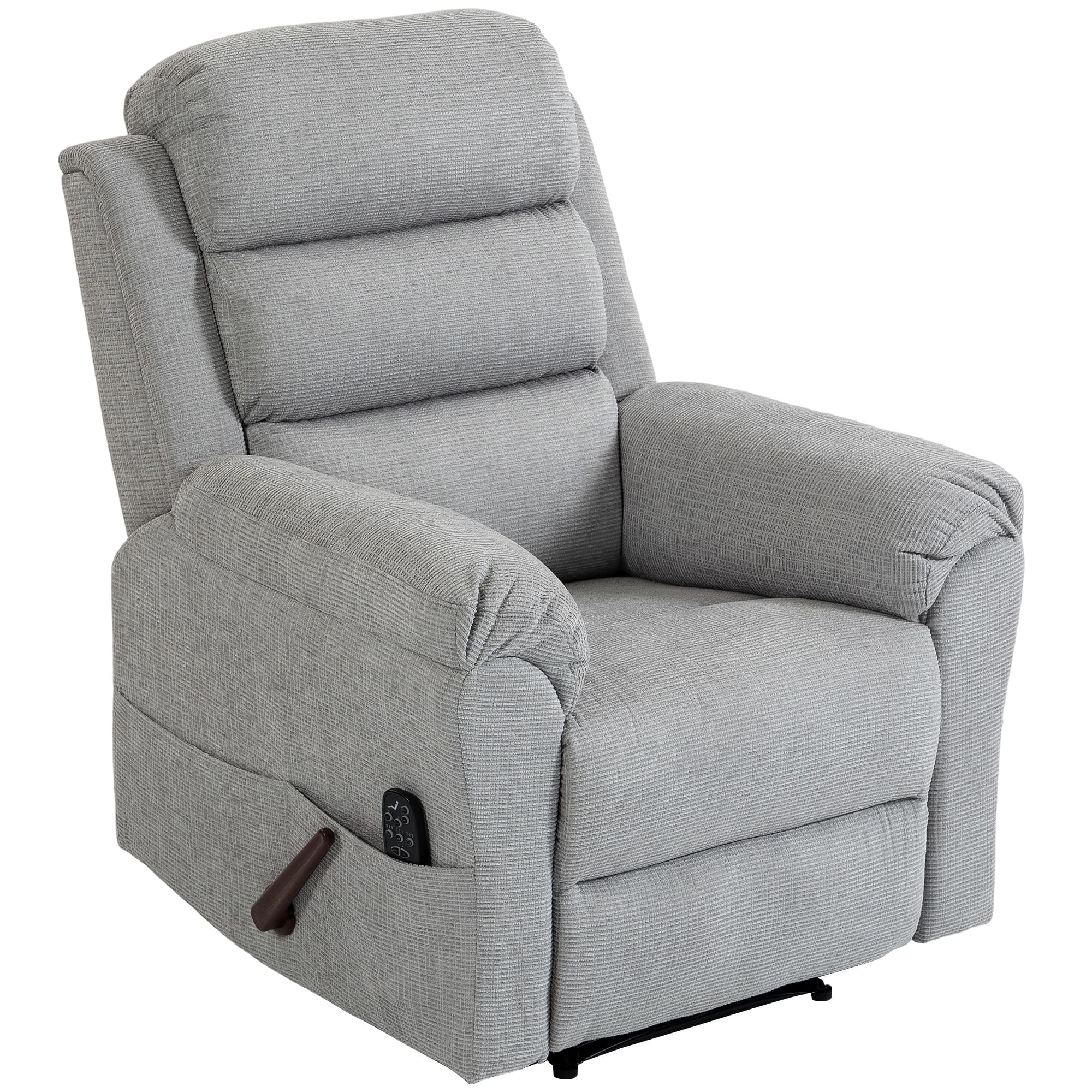 HOMCOM Fauteuil Massant Inclinable Manuel 135° Chauffant, Appui-tête Réglable, Chenille, Gris Clair