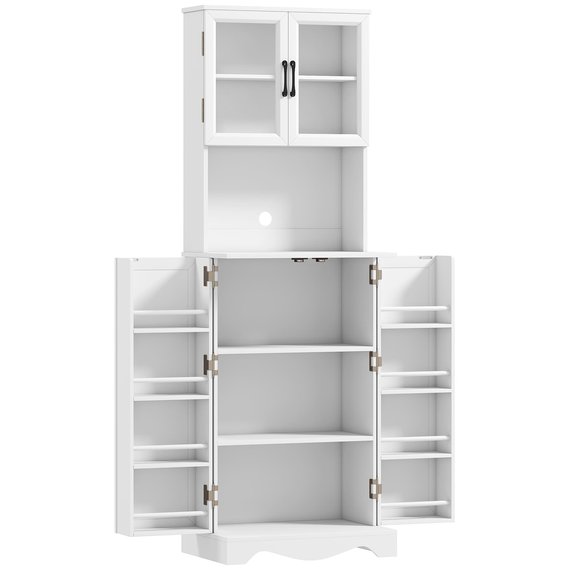 HOMCOM Buffet haut cuisine armoire de cuisine 4 portes 8 porte-épices plan de travail étagère réglable 60x39,5x179,6cm blanc