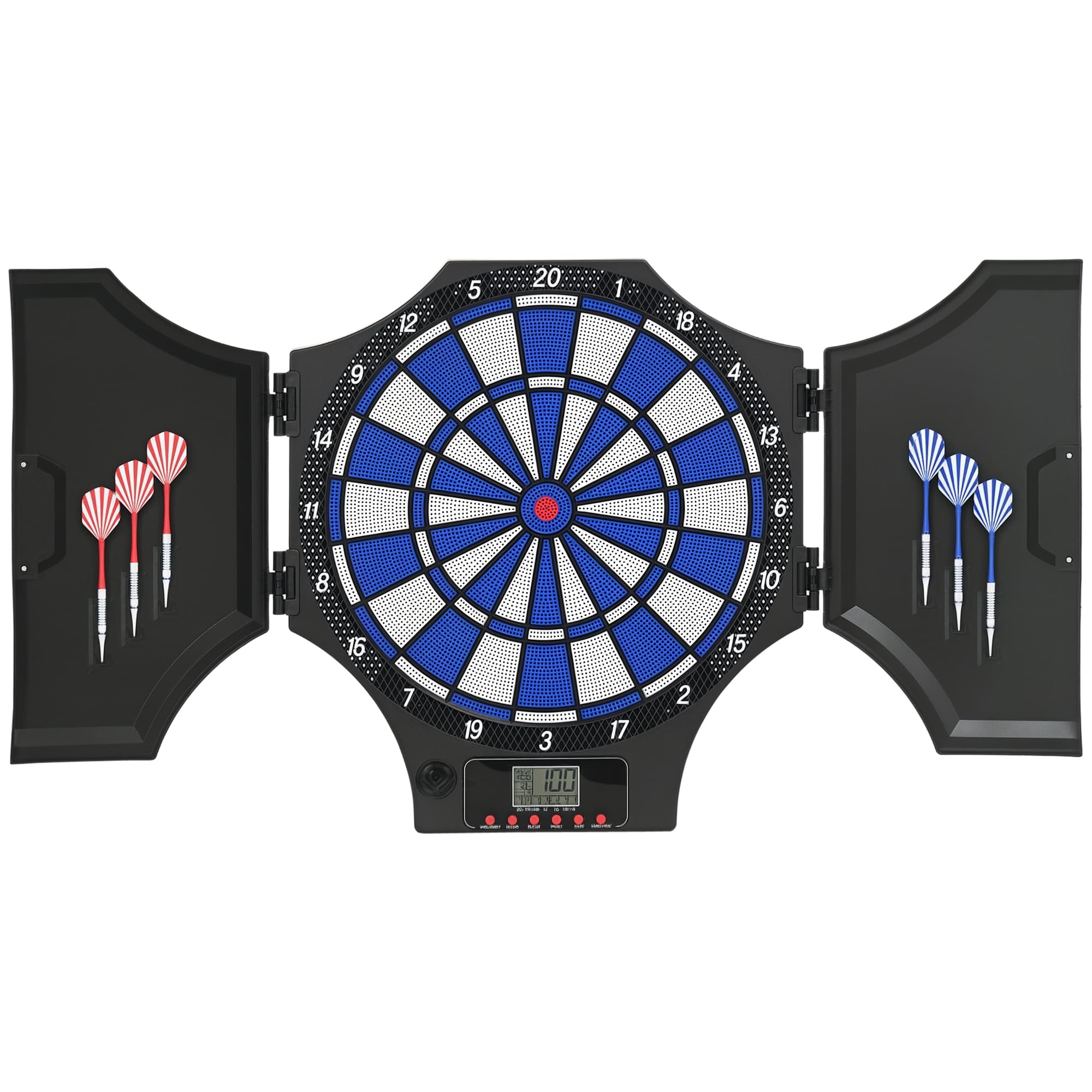 SPORTNOW Cible jeu de fléchettes électronique refermable 2 portes 31 jeux jusqu'à 8 joueurs affichage LCD haut-parleur noir Aosom France