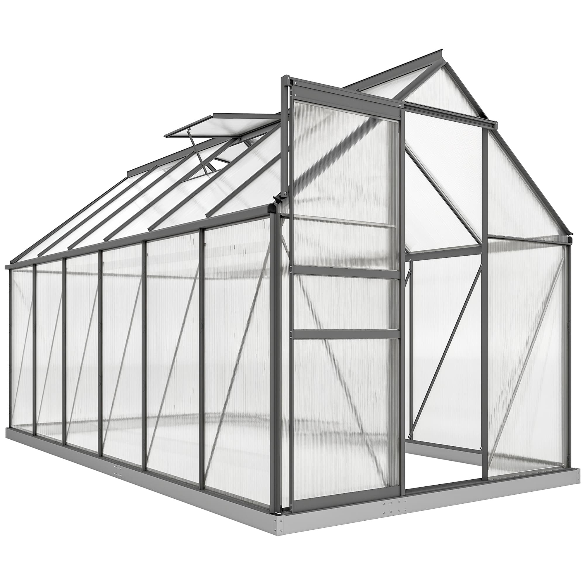 Outsunny Serre de jardin en aluminium polycarbonate avec fondation, serre avec fenêtre réglable porte coulissante 190x375x199cm