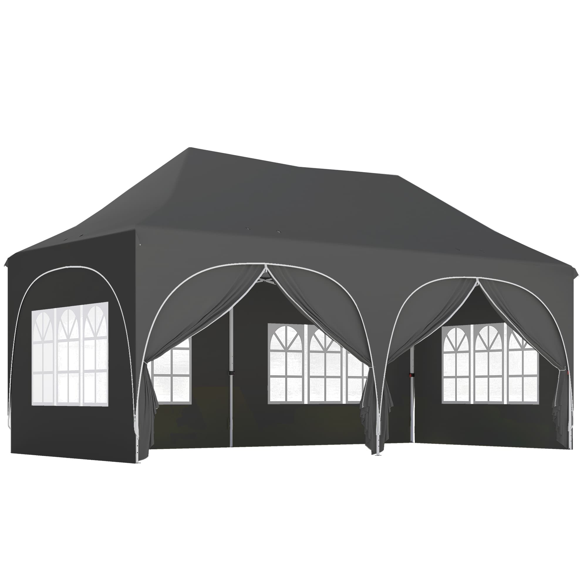 Outsunny Tonnelle pliante barnum imperméable anti-UV 6 parois latérales 6 sacs de sable 12 trous de drainage 3x6m gris
