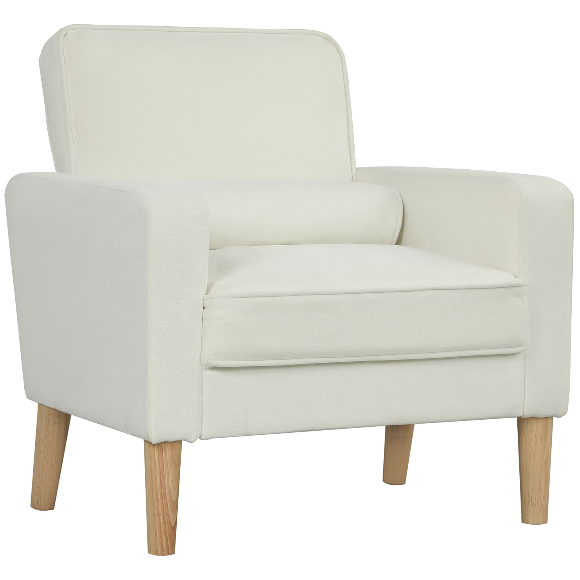 HOMCOM Fauteuil de salon en velours, canapé 1 place rembourré avec assise large, pour chambre, salon, petit espace, crème