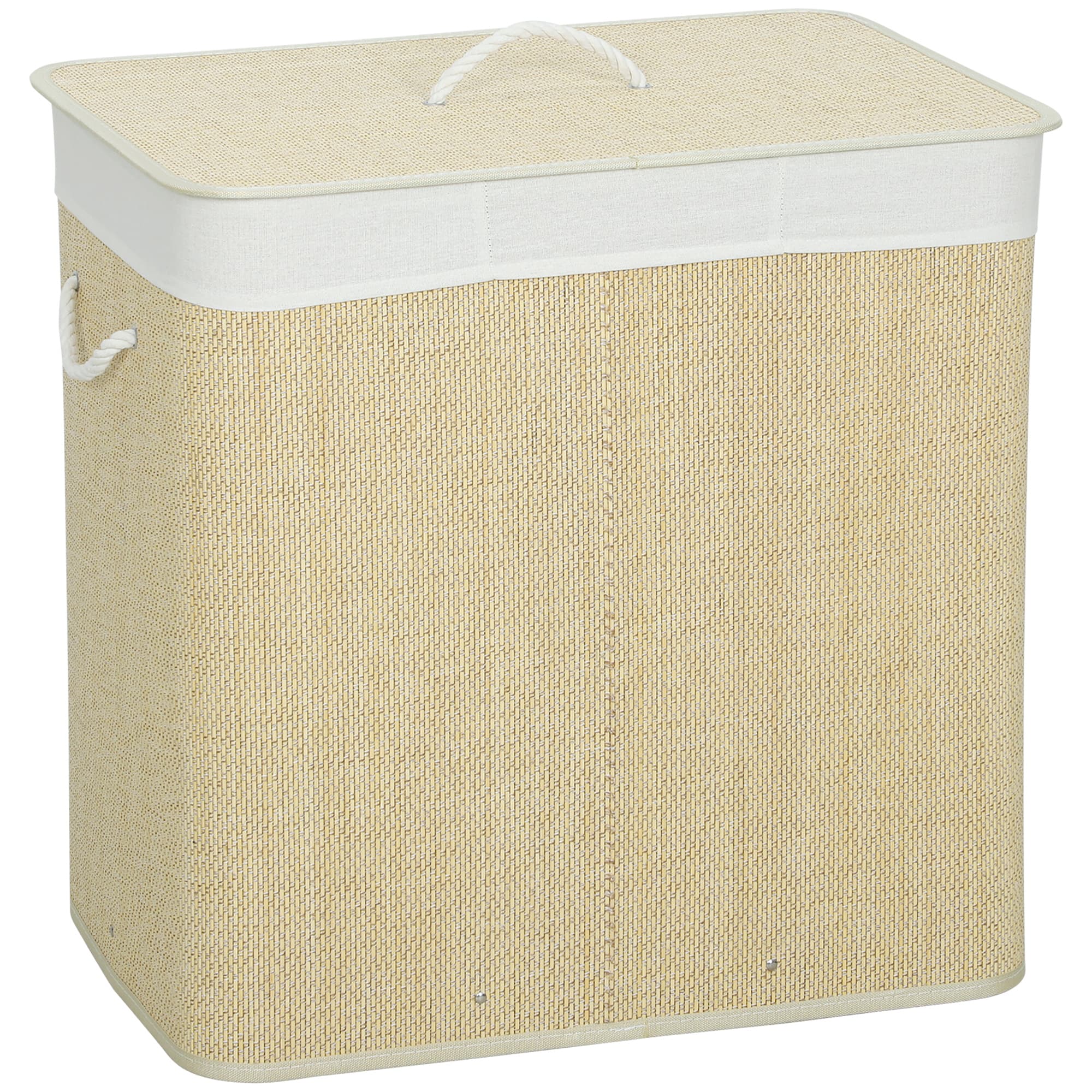 HOMCOM Panier à linge à trois compartiments avec couvercle, panier à linge en bambou 144 L avec poignées en corde