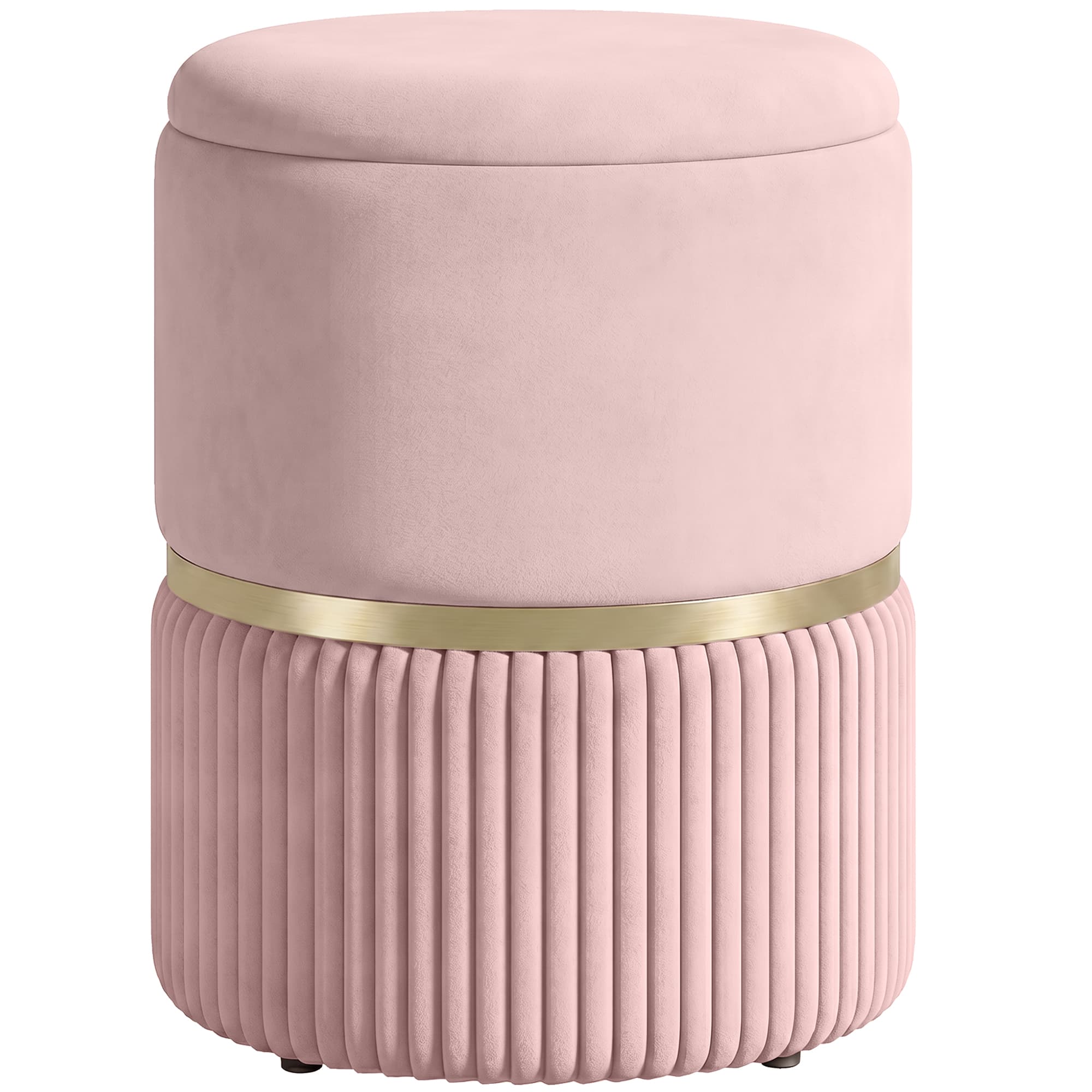 HOMCOM Pouf tabouret repose-pied coffre de rangement en velours côtelé 36 x 36 x 44 cm pour salon chambre rose