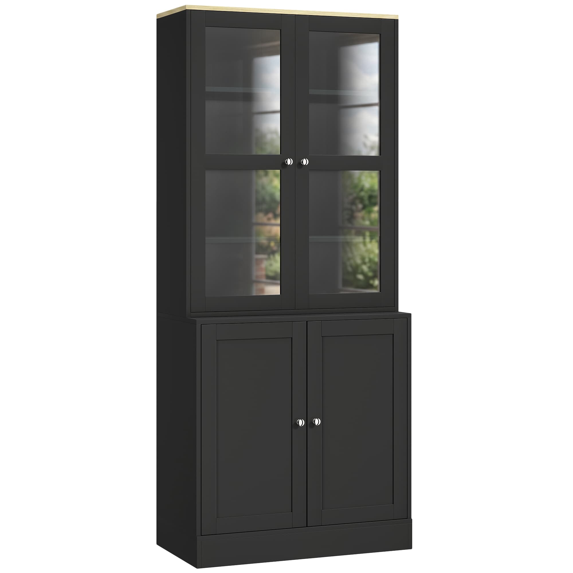 HOMCOM Bibliothèque vitrine, meuble de rangement à 6 niveaux avec 4 portes dont 2 en verre trempé, étagères réglables, noir