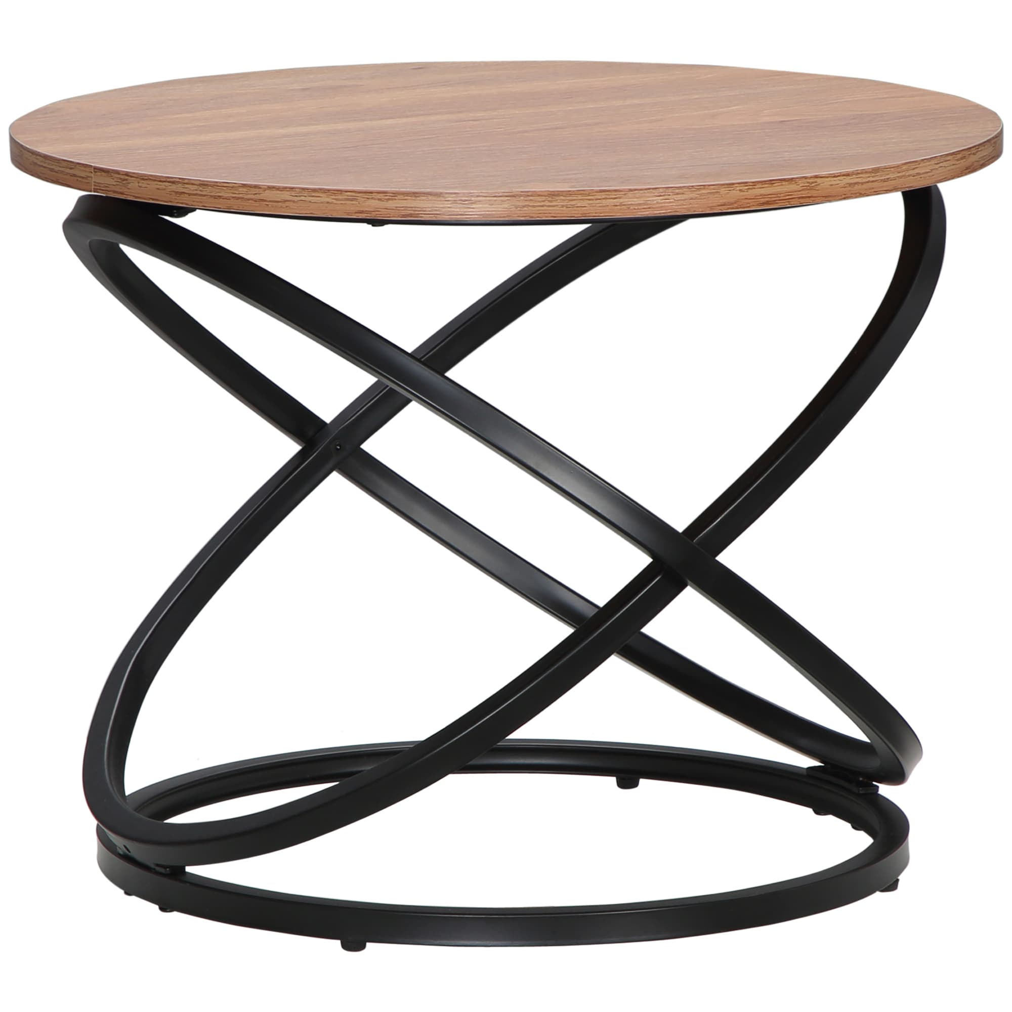 HOMCOM Table basse ronde style industriel en métal noir et plateau en bois - dim. Ø 60 x 46H cm Aosom France