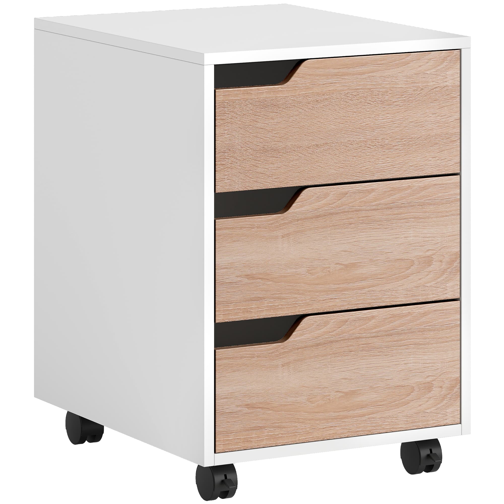HOMCOM Caisson bureau mobile, meuble rangement bureau sur roulettes, 3 tiroirs, 40x50x57,5cm, blanc et chêne