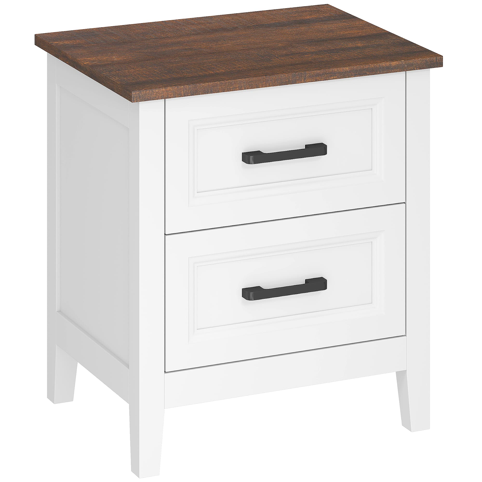 HOMCOM Table de chevet, table de nuit avec 2 tiroirs, plateau effet bois, style rustique, pour chambre à coucher, salon, blanc