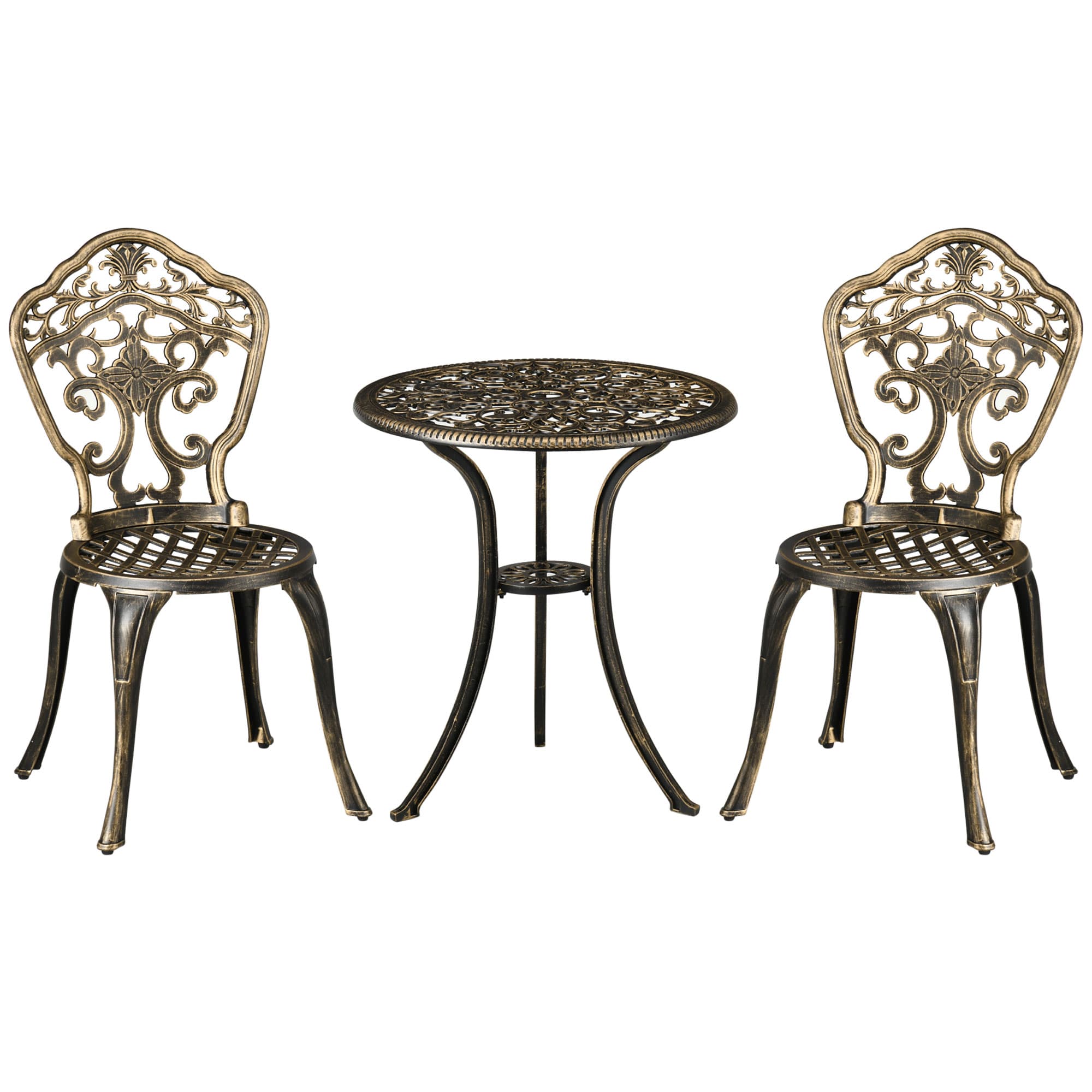 Outsunny Ensemble salon de jardin 2 places en aluminium salon de jardin 3 pièces 2 chaises + table ronde imitation fer forgé Aosom France