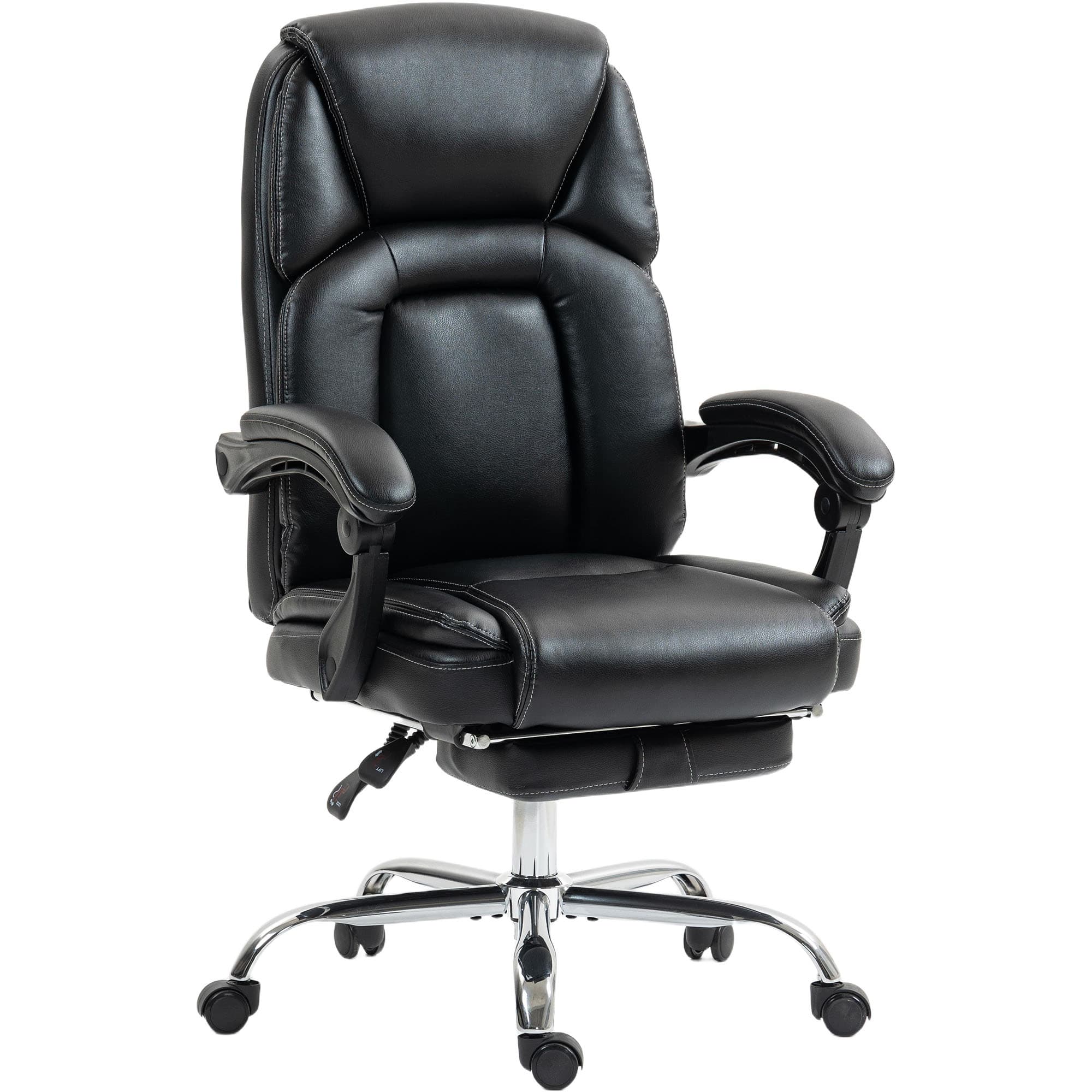 HOMCOM Chaise Bureau Ergonomique, Fauteuil de Bureau Inclinable, Assise rembourrée en PU, Hauteur Réglable, Noir