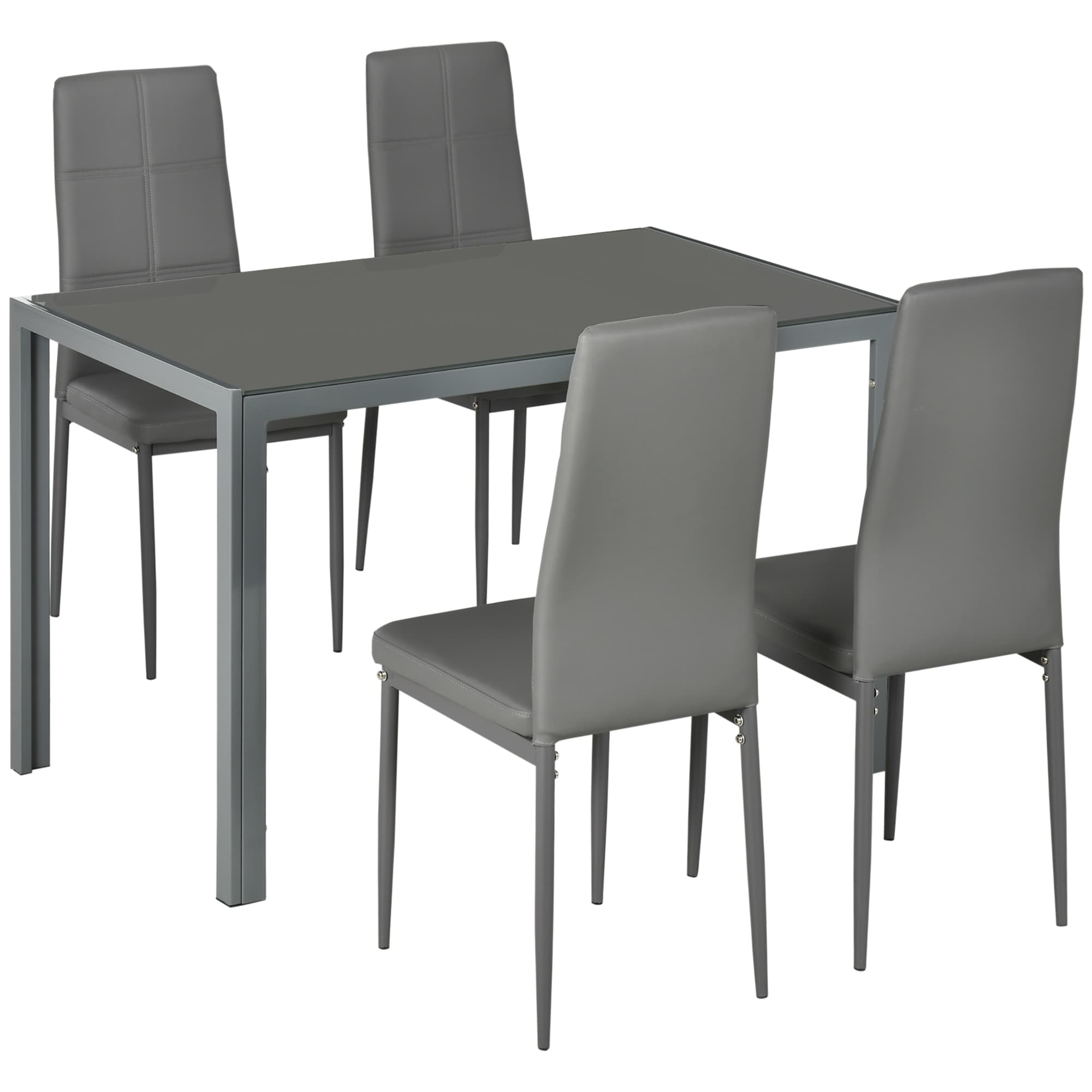 HOMCOM Ensemble table à manger avec 4 chaises, table de cuisine avec chaises en cuir synthétique, 120 x 70 x 75 cm, gris