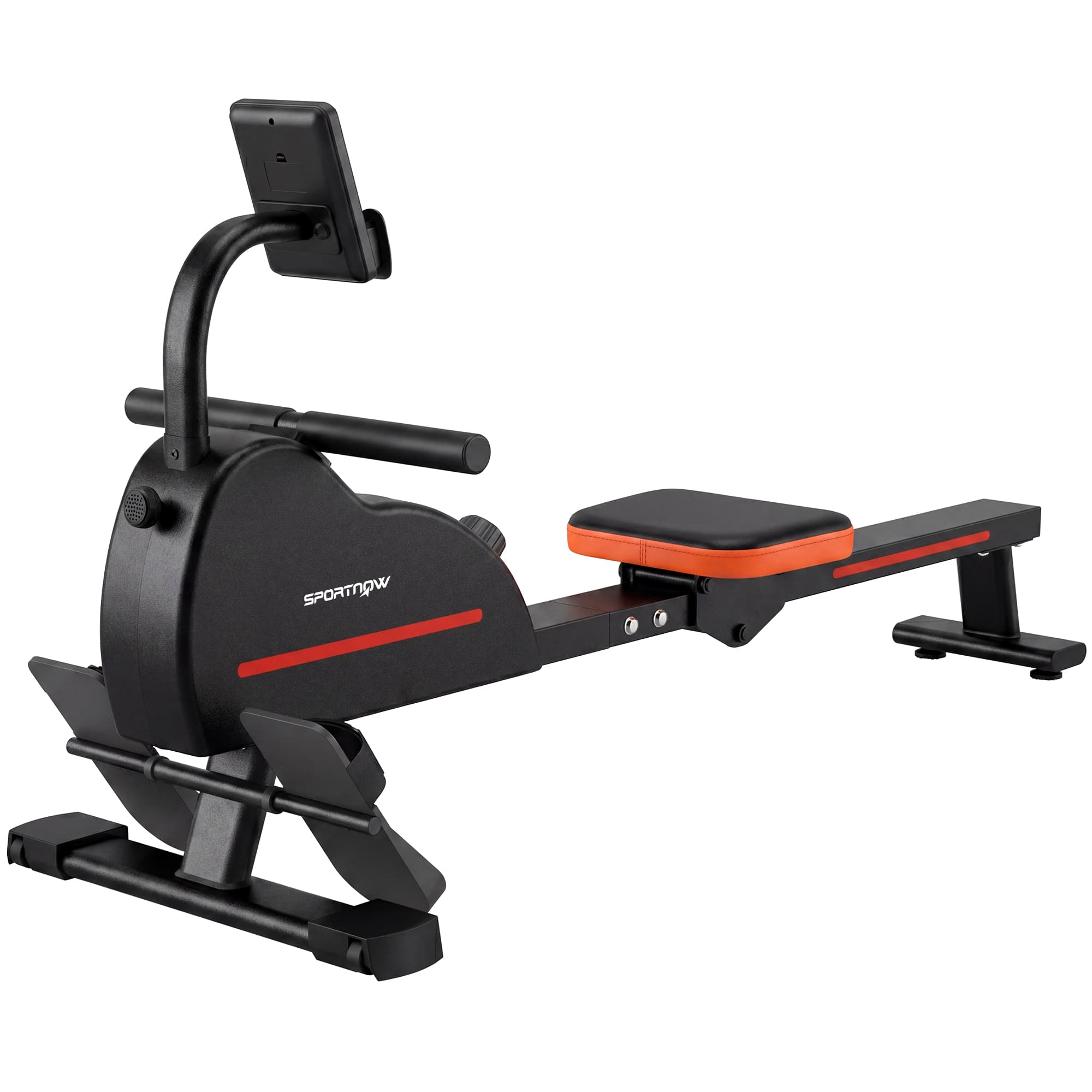 SPORTNOW Rameur Magnétique Appareil de Musculation Bluetooth Connecté Kinomap & Zwift 16 Niveaux de Résistance 135x42x72cm Rouge