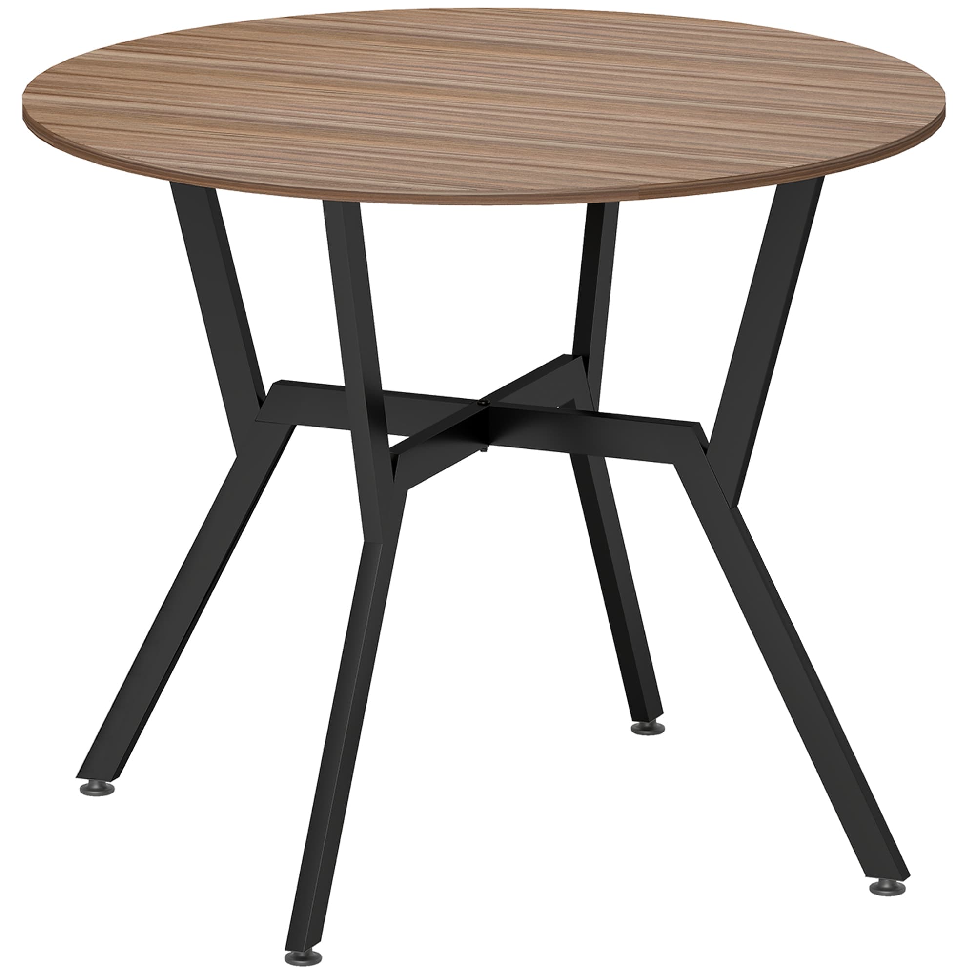 HOMCOM Table de salle à manger rond, table de cuisine, deux places, cadre en acier, dim. Ø 90 x 76H cm, marron, noir