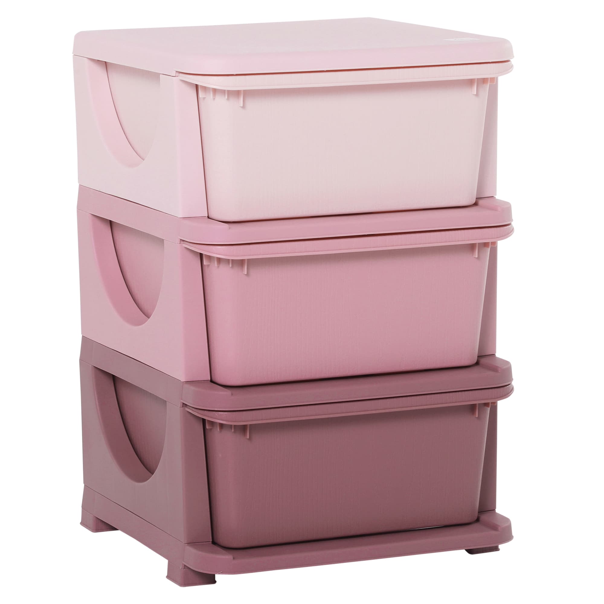 HOMCOM Organisateur de jouets pour enfants avec tiroirs à 3 niveaux, boîtes de rangement en plastique, 37 x 37 x 56,5 cm, rose