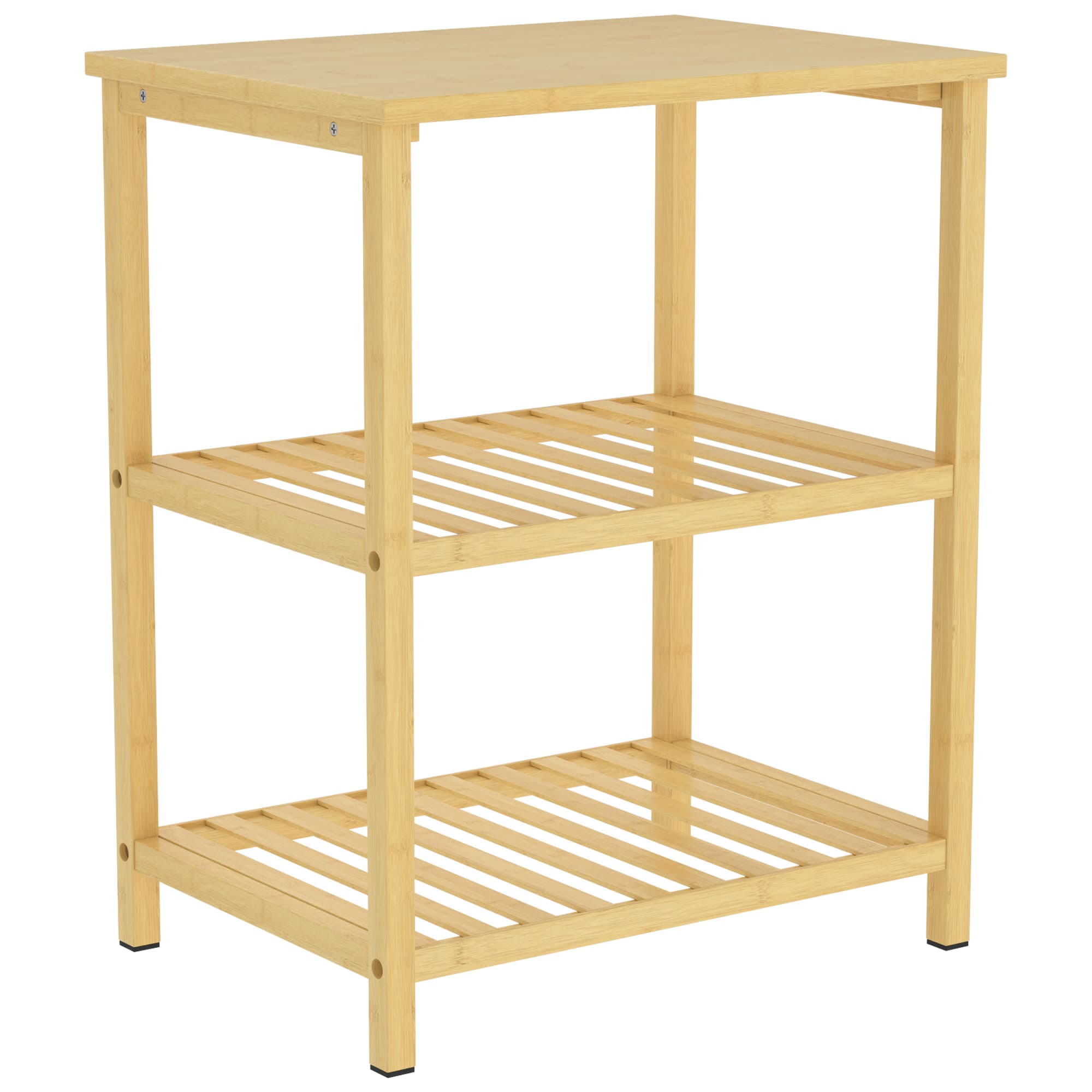 HOMCOM Table d'appoint en bambou, 3 niveaux avec étagères à lattes, pour petits espaces, salon & chambre, naturel