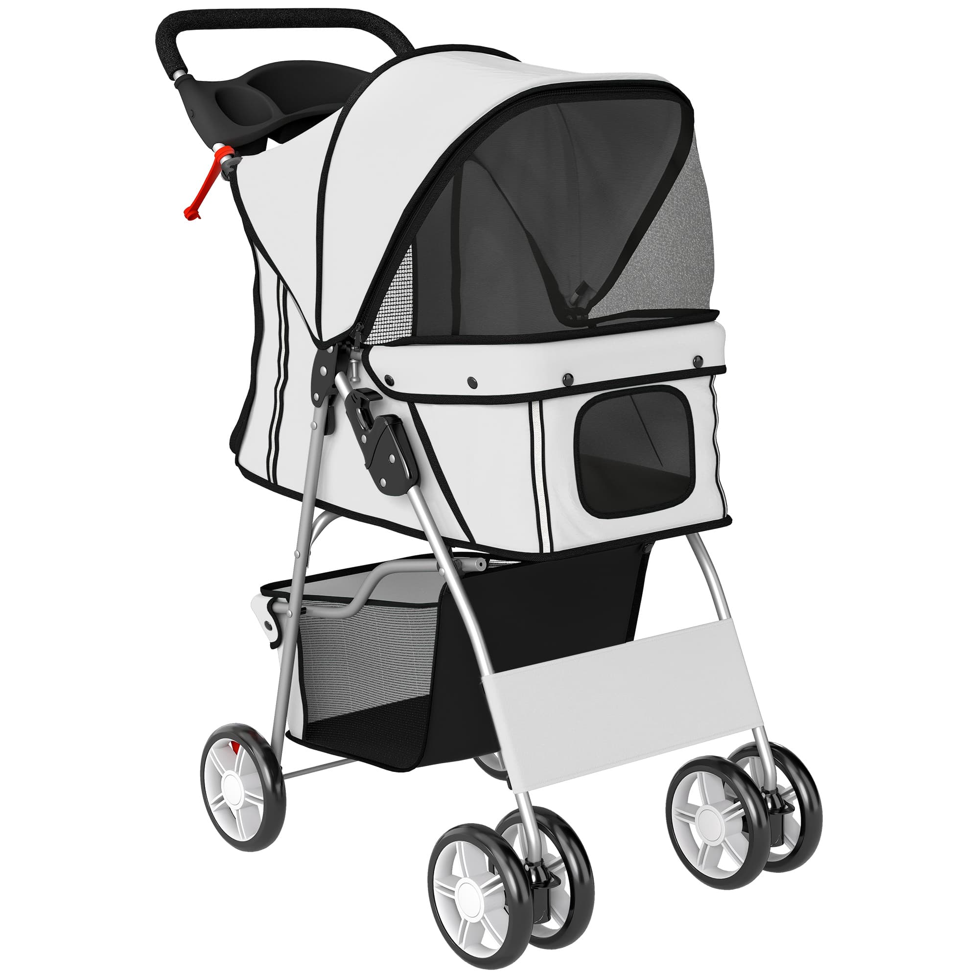 PawHut Poussette buggy pliable animaux chariot pliante chien chat porte-gobelet panier de rangement 75 x 45 x 97 cm gris