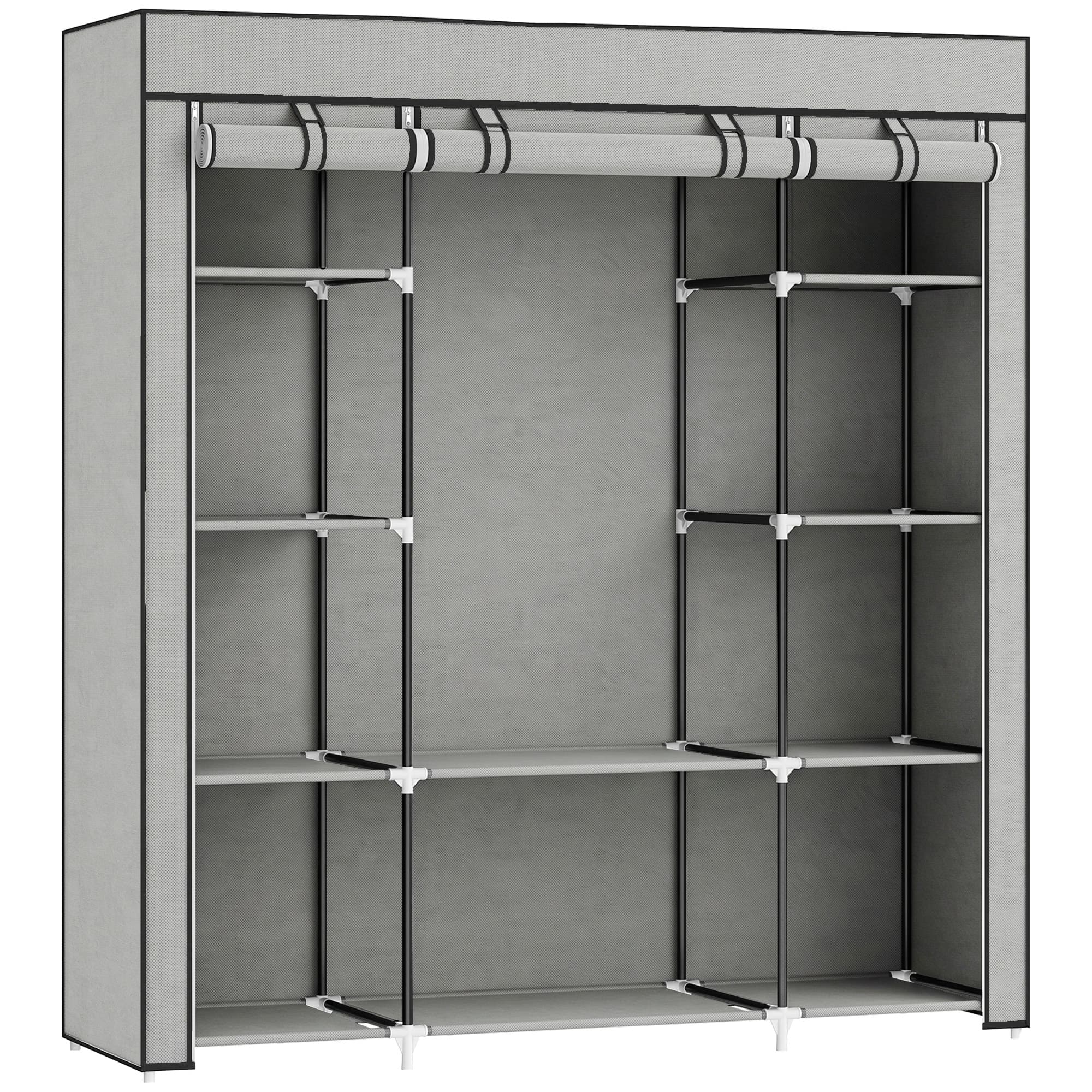 HOMCOM Armoire de rangement penderie en tissu pliable avec barre de suspension et étagères, 150 x 43 x 162,5 cm, gris clair