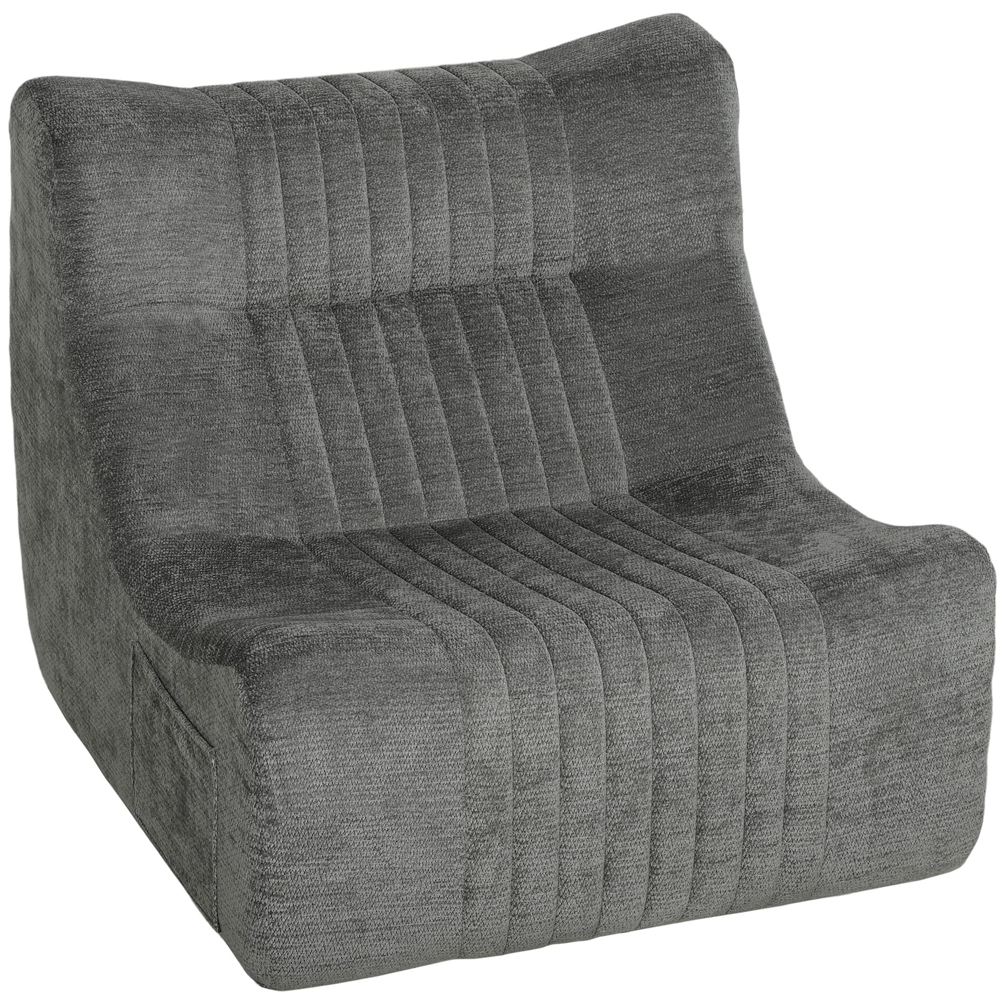HOMCOM Canapé Paresseux Chaise de Sol à Silhouette Papillon avec Poches Latérales, sans Assemblage, 80x90x76cm, Gris Châtaigne