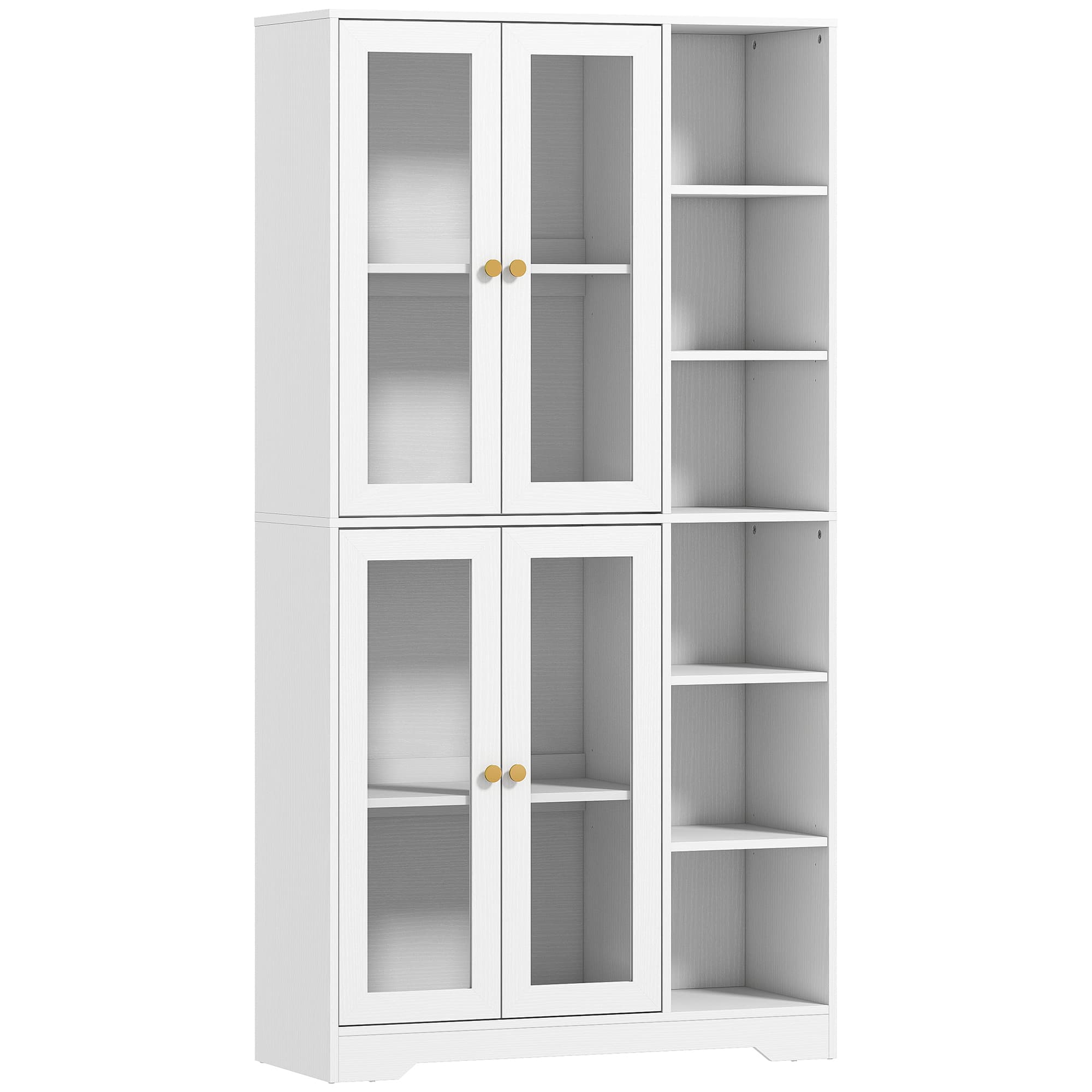 HOMCOM Buffet haut cuisine, vaisselier vitrine avec 4 portes à fermeture douce en verre trempé, 90x35x172cm, blanc