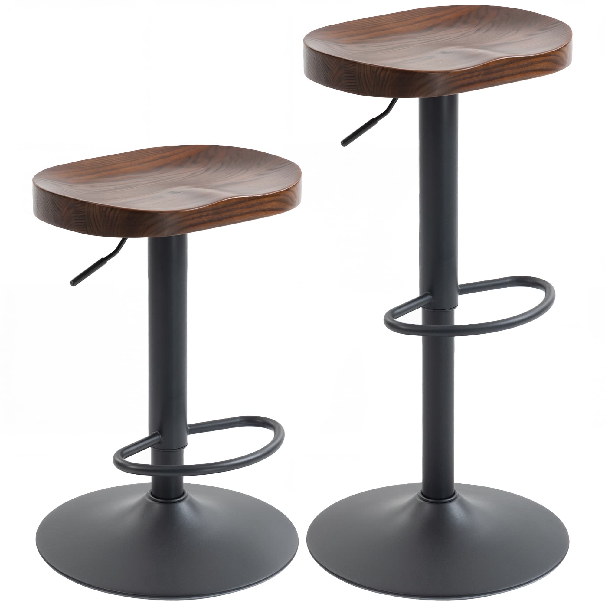 HOMCOM Tabourets de Bar Lot de 2 Réglables Pivotants Chaises de Cuisine avec Siège en Bois d'Orme Marron Foncé