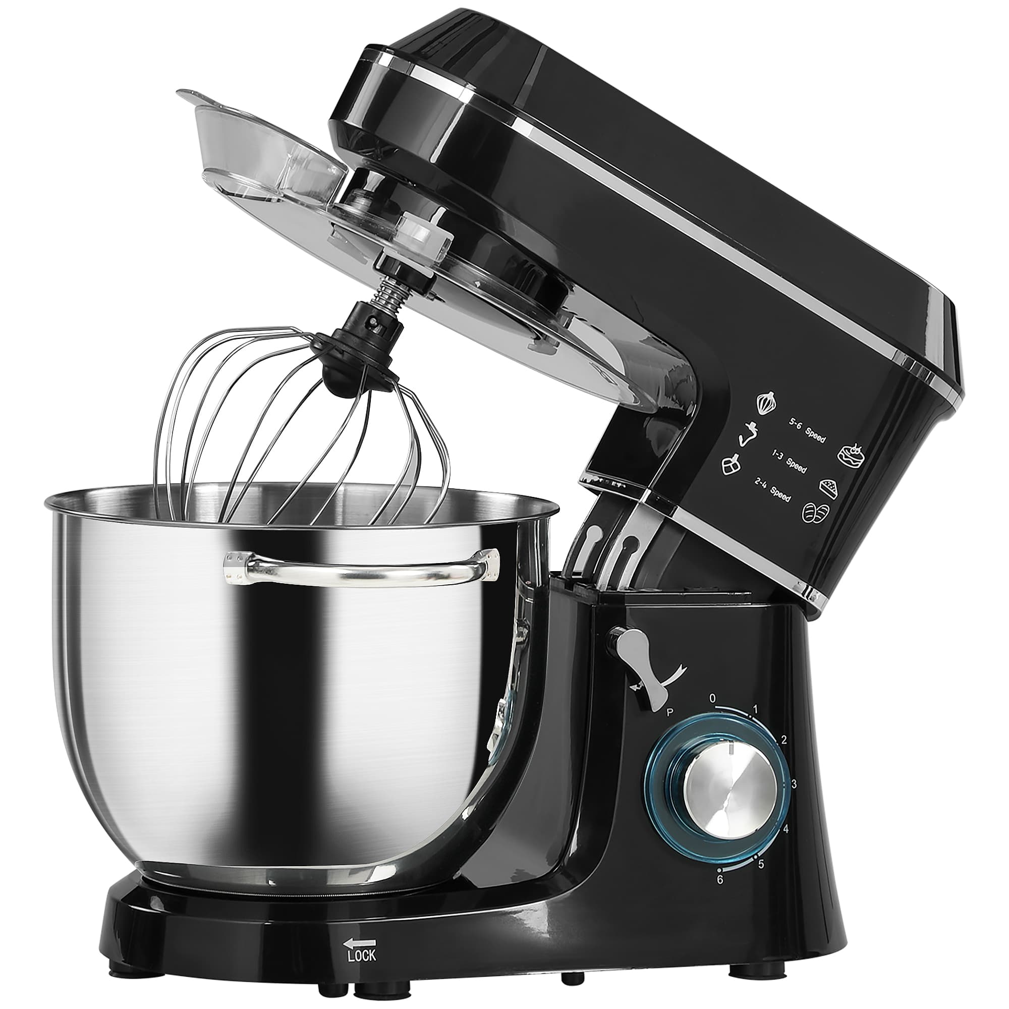 HOMCOM Robot Pâtissier 1400 W, Robot Pétrin Professionnel 7 L avec 6+P Vitesses, Crochet Pétrisseur, Noir