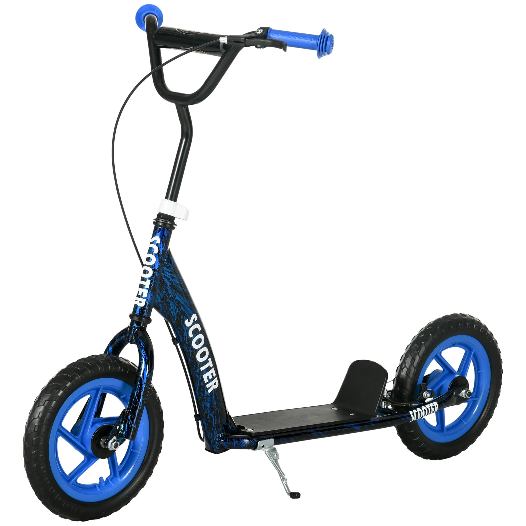 AIYAPLAY Trottinette patinette scooter enfant grandes roues de 6 à 12 ans hauteur réglable frein arrière béquille bleu