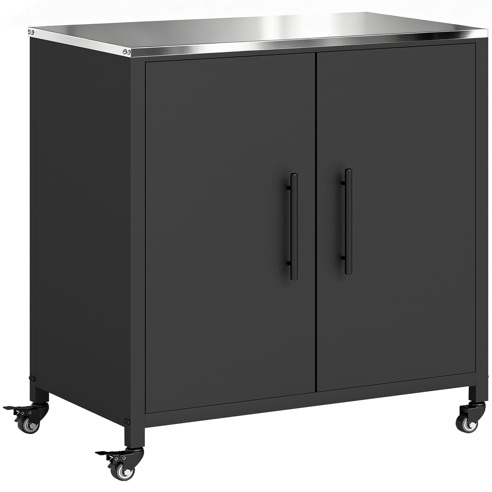 Outsunny Armoire de jardin en Métal, Armoire de Rangement Extérieur, Toit en Acier Inoxydable et Roulettes, Noir