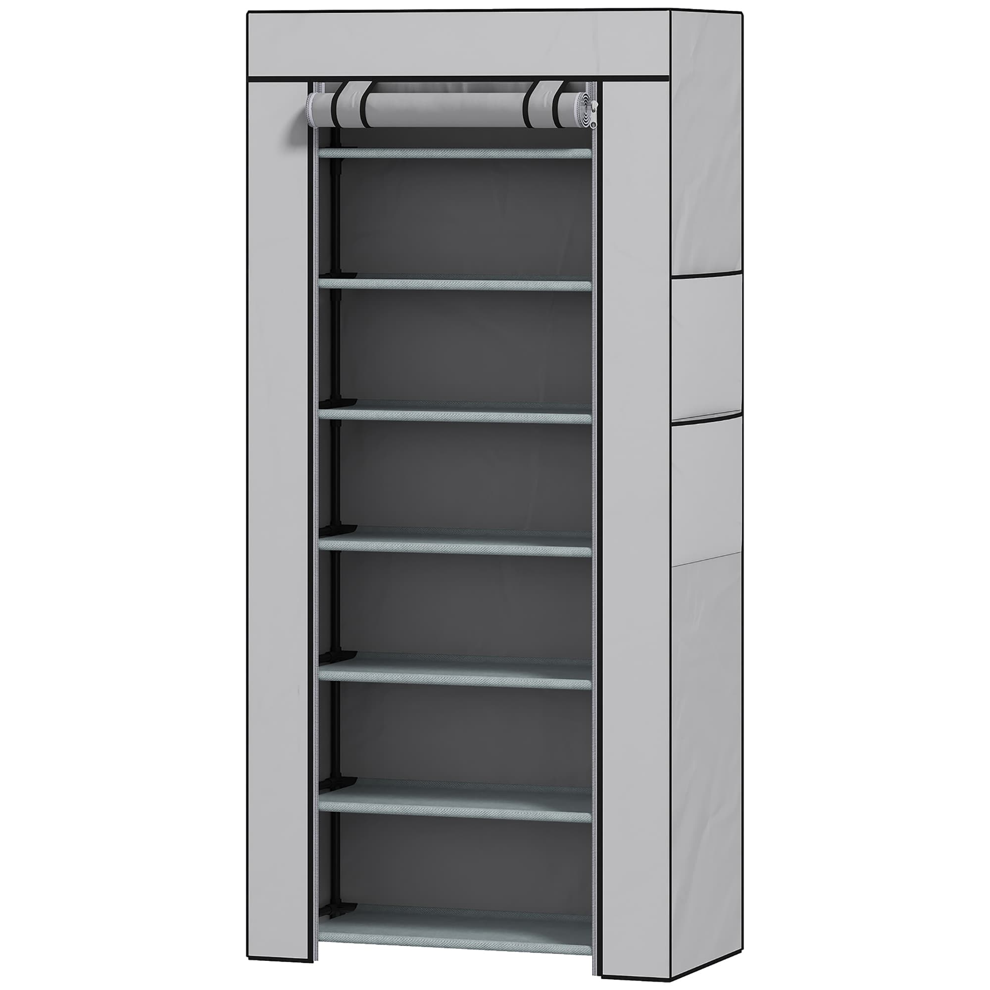 HOMCOM Meuble à chaussures 7 étagères en acier avec housse TNT, 60 x 30 x 126 cm, Gris