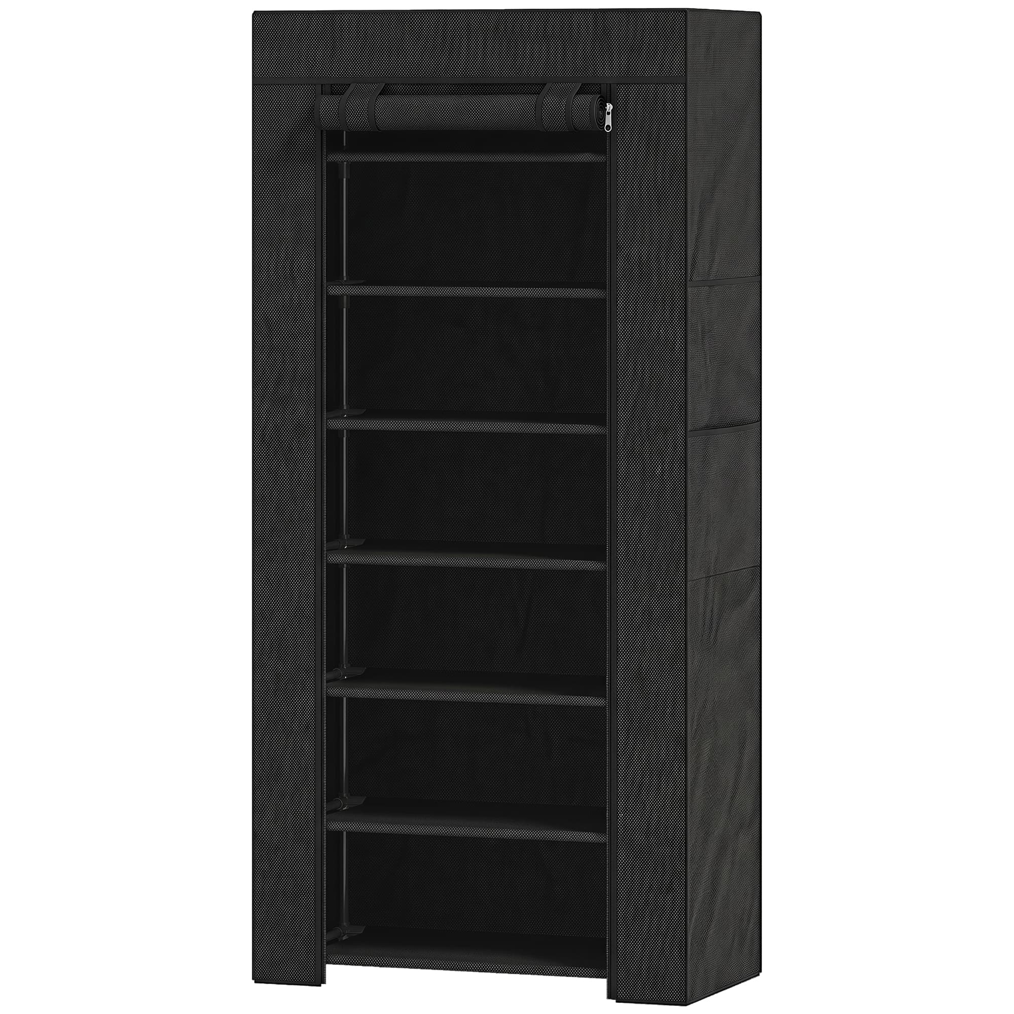 HOMCOM Meuble à chaussures 7 niveaux, meuble étroit en acier avec housse en tissu non tissé 2 poches pour 14-21 paires noir