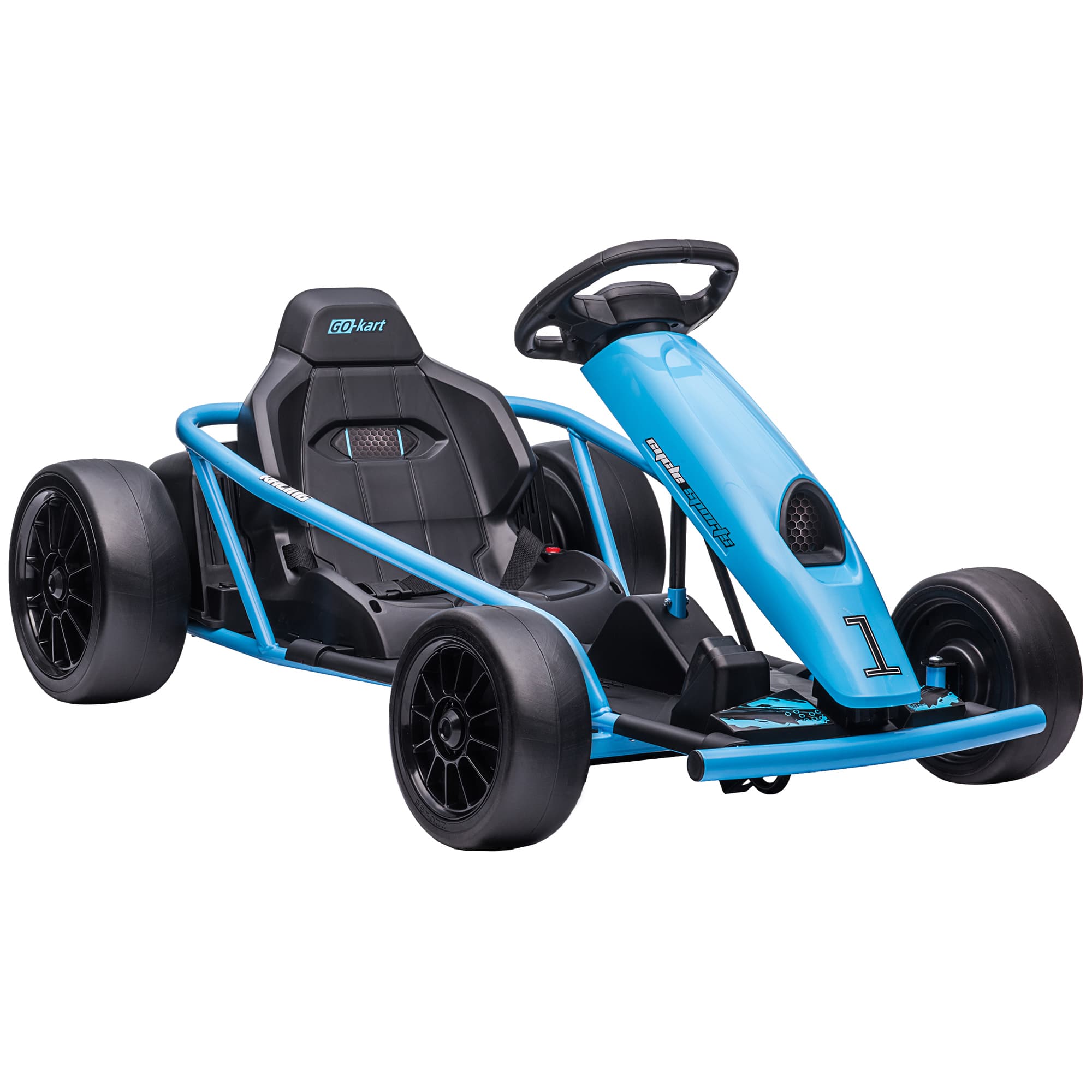 HOMCOM Kart Électrique pour Enfants 24 V, Go Kart avec Mode Drift, 2 Moteurs, Démarrage Progressif, 2 Vitesses 6-13 km/h, Bleu