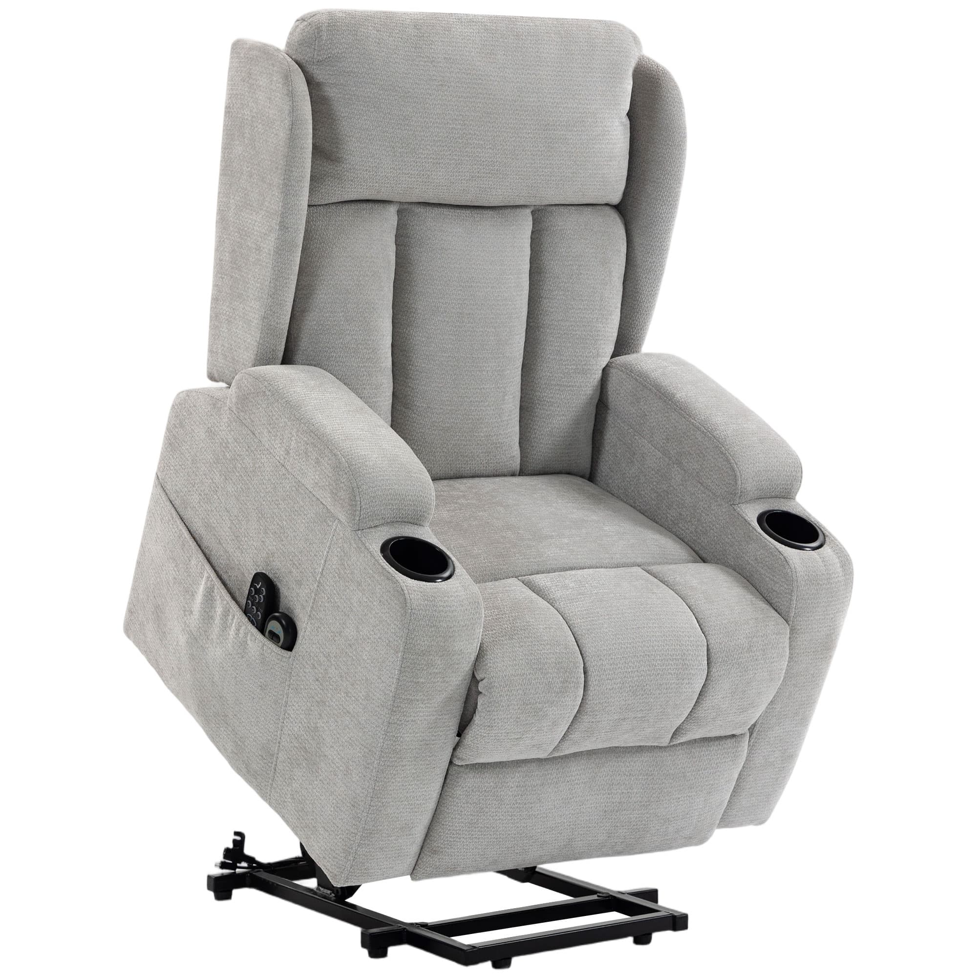HOMCOM Fauteuil Releveur Électrique Massage et Chauffage, Fauteuil Relax Électrique en Chenille, Appui-tête Pliable, Gris Clair