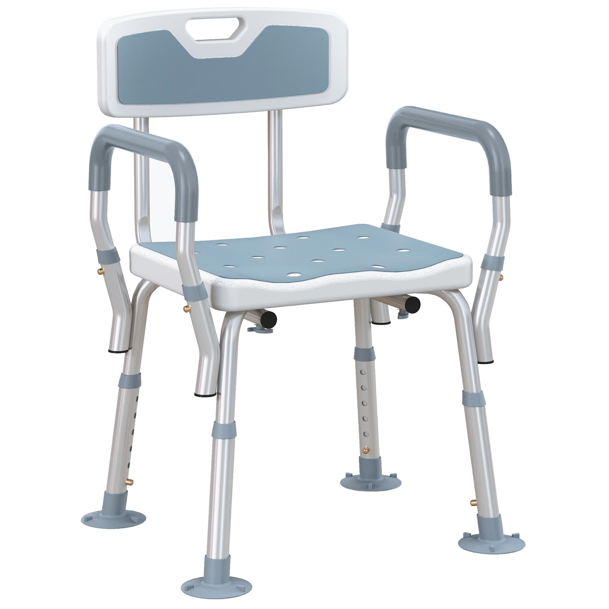 HOMCOM Tabouret de douche chaise de douche ergonomique hauteur réglable pieds antidérapants 56,5 x 53,5 x 87 cm blanc et bleu