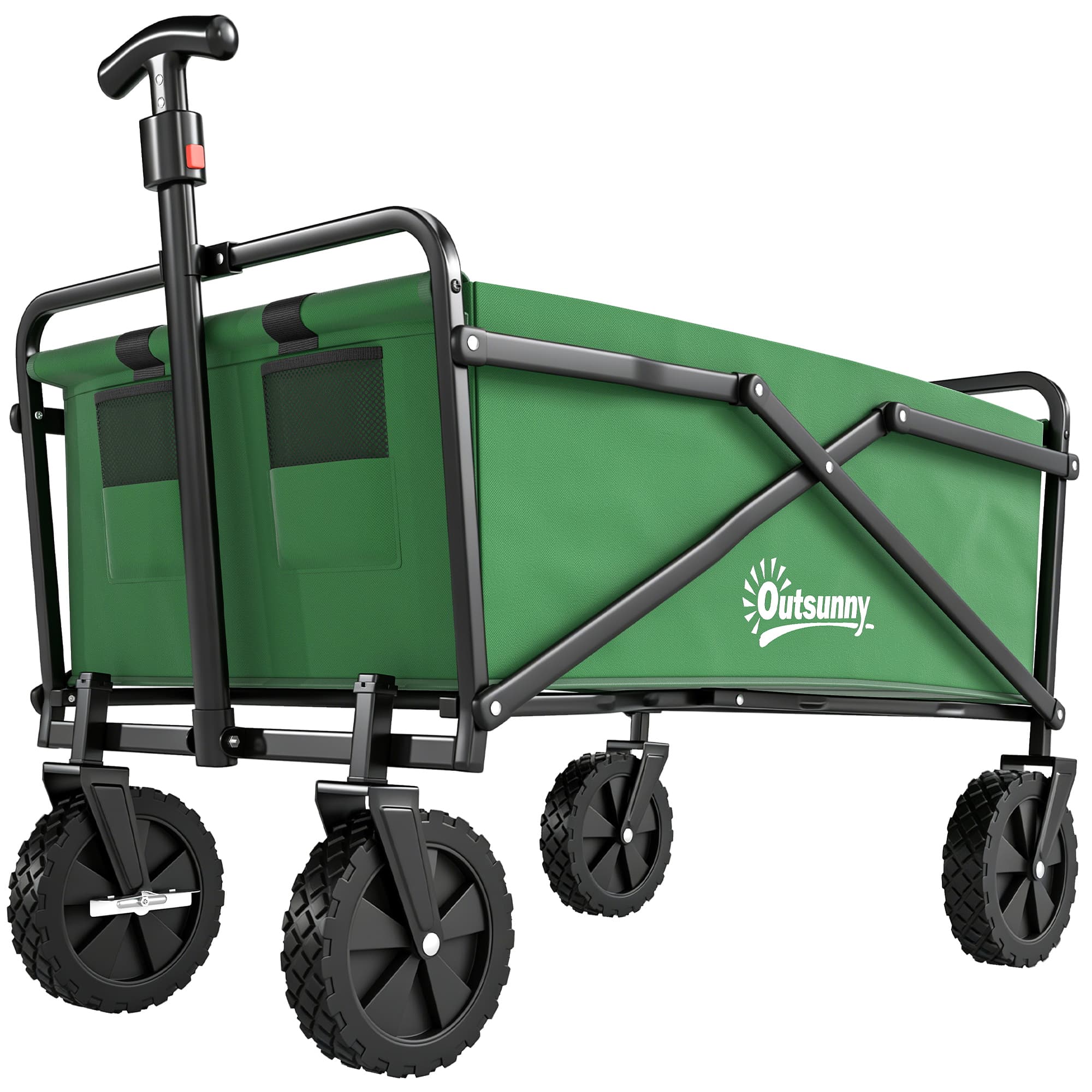 Outsunny Chariot à roulettes pliable chariot de transport à roulettes charge 40 kg poignée ajustable 83 x 50 x 99 cm vert foncé