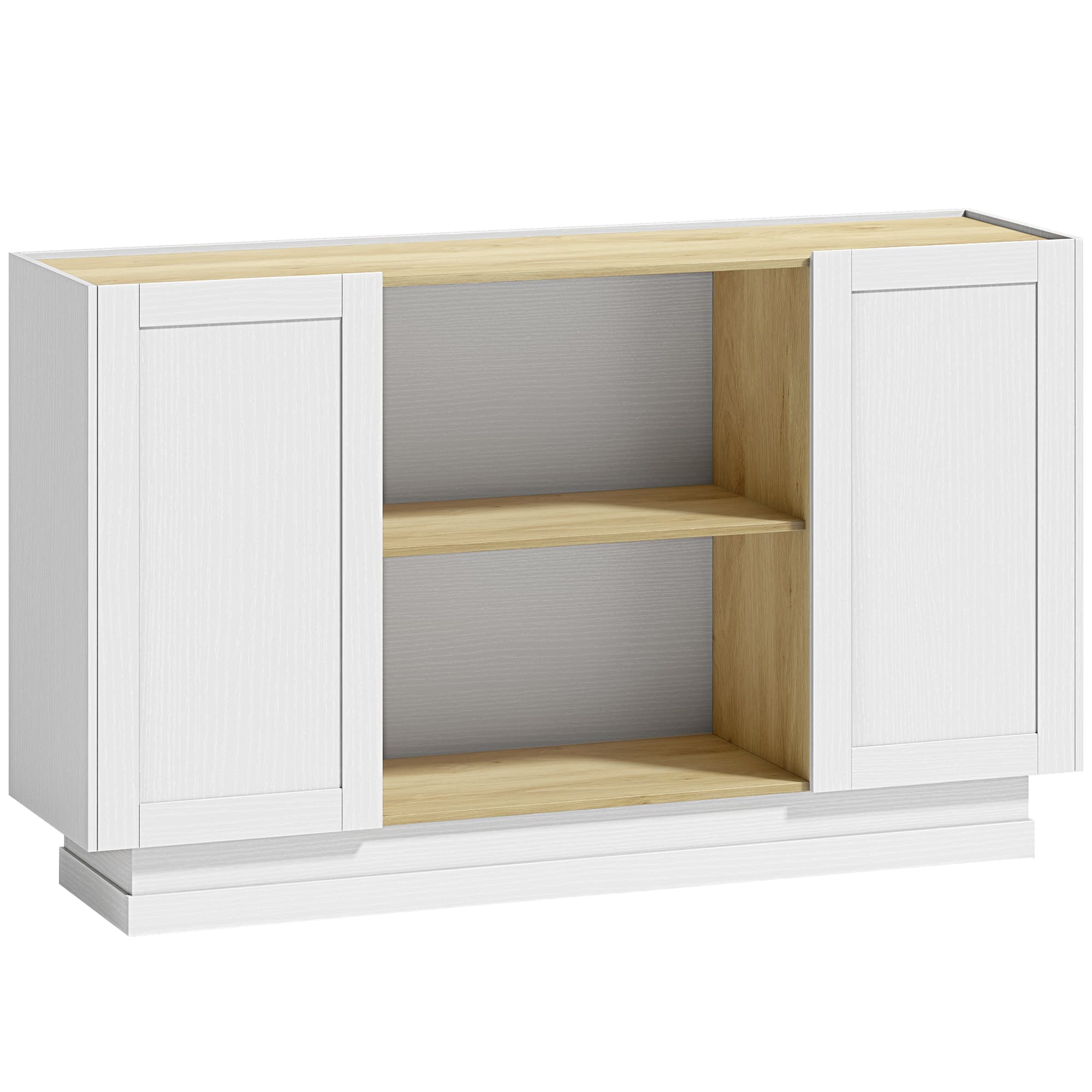 HOMCOM Buffet Cuisine, Meuble de Rangement avec 2 Portes et 2 Étagères Ouvertes, 133 x 35 x 79,7 cm, Bois Naturel et Blanc