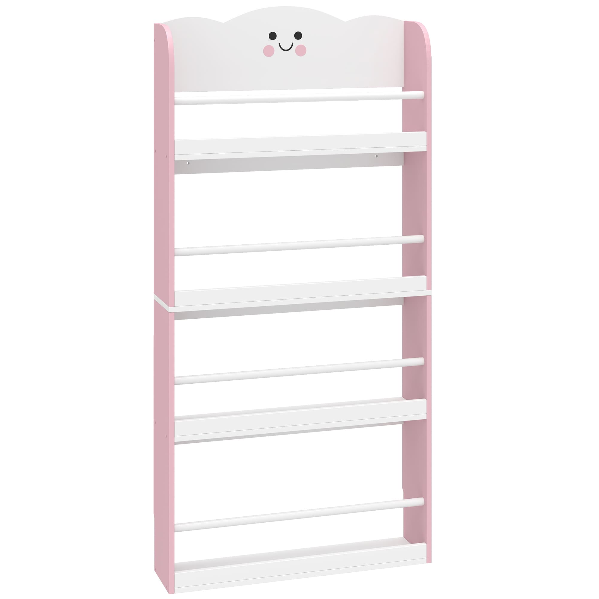 AIYAPLAY Bibliothèque murale pour enfant, rangement livre enfant 4 niveaux en thème barbe à papa, 60x12x108cm, rose