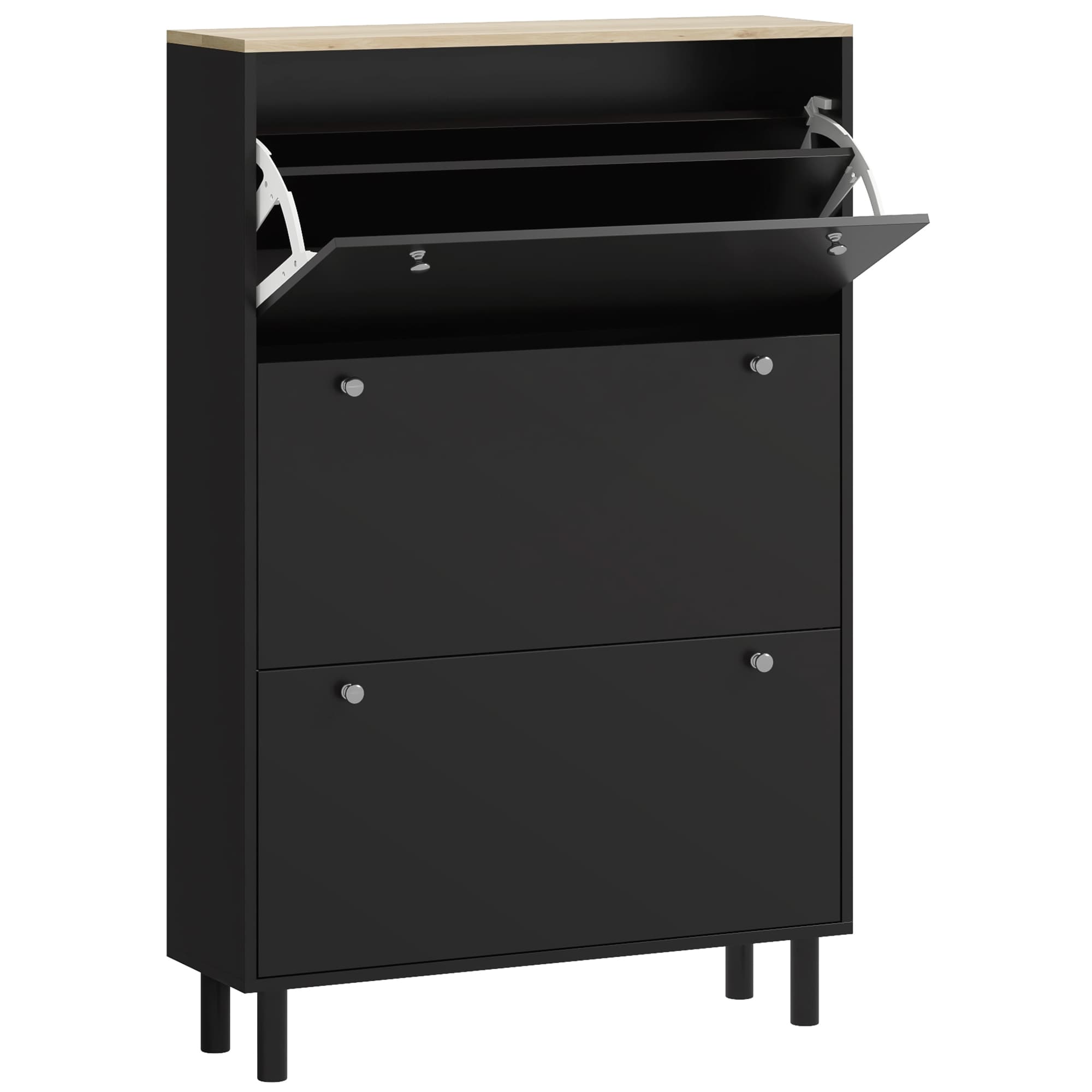 HOMCOM Meuble à Chaussures 24 Paires, Armoire à Chaussures Étroite avec 3 Tiroirs Rabattables, Étagères Réglables, Noir