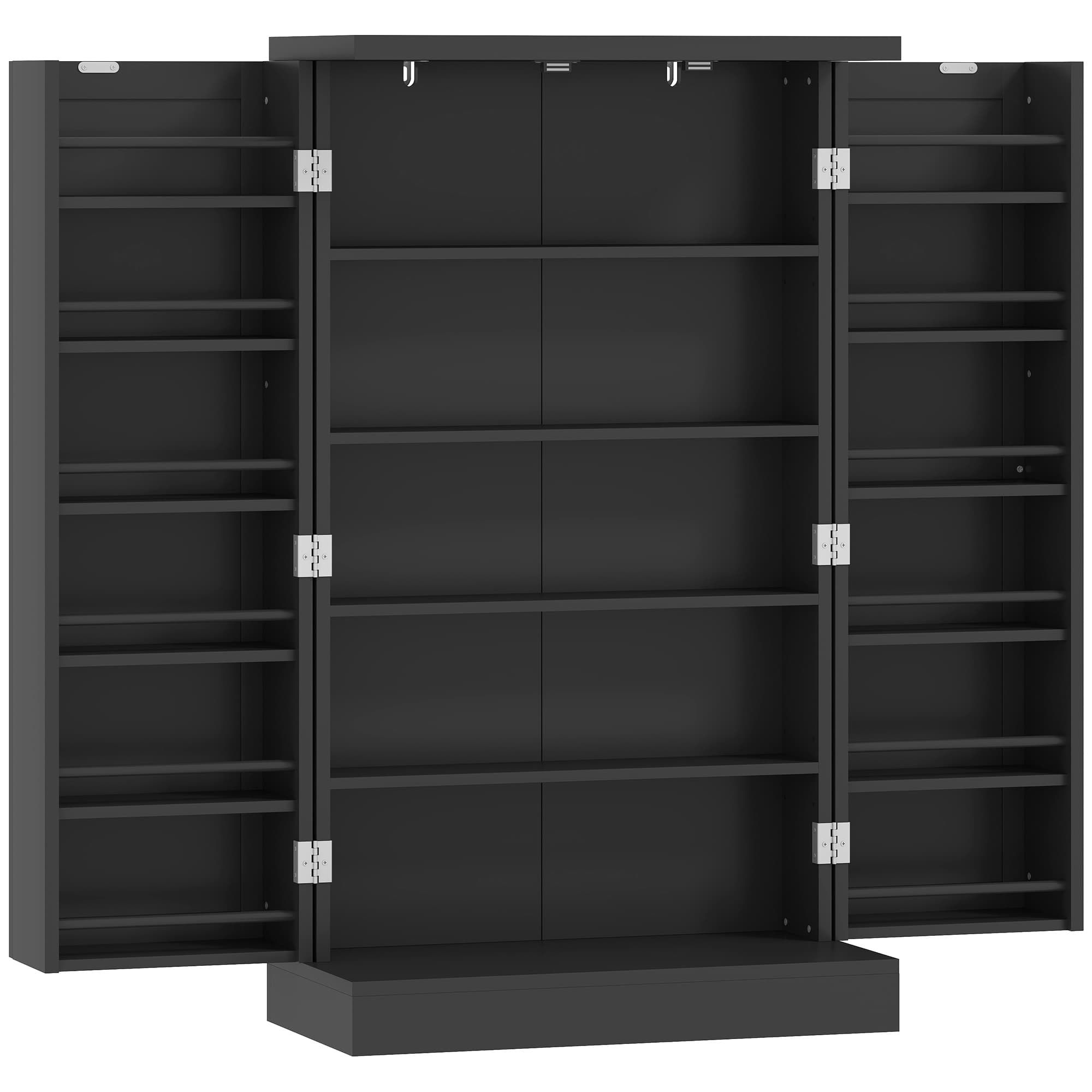 HOMCOM Armoire de Cuisine, Buffet Cuisine, avec 2 Portes, 12 Porte-Racks, 5 Compartiments et Étagères Réglables, Noir